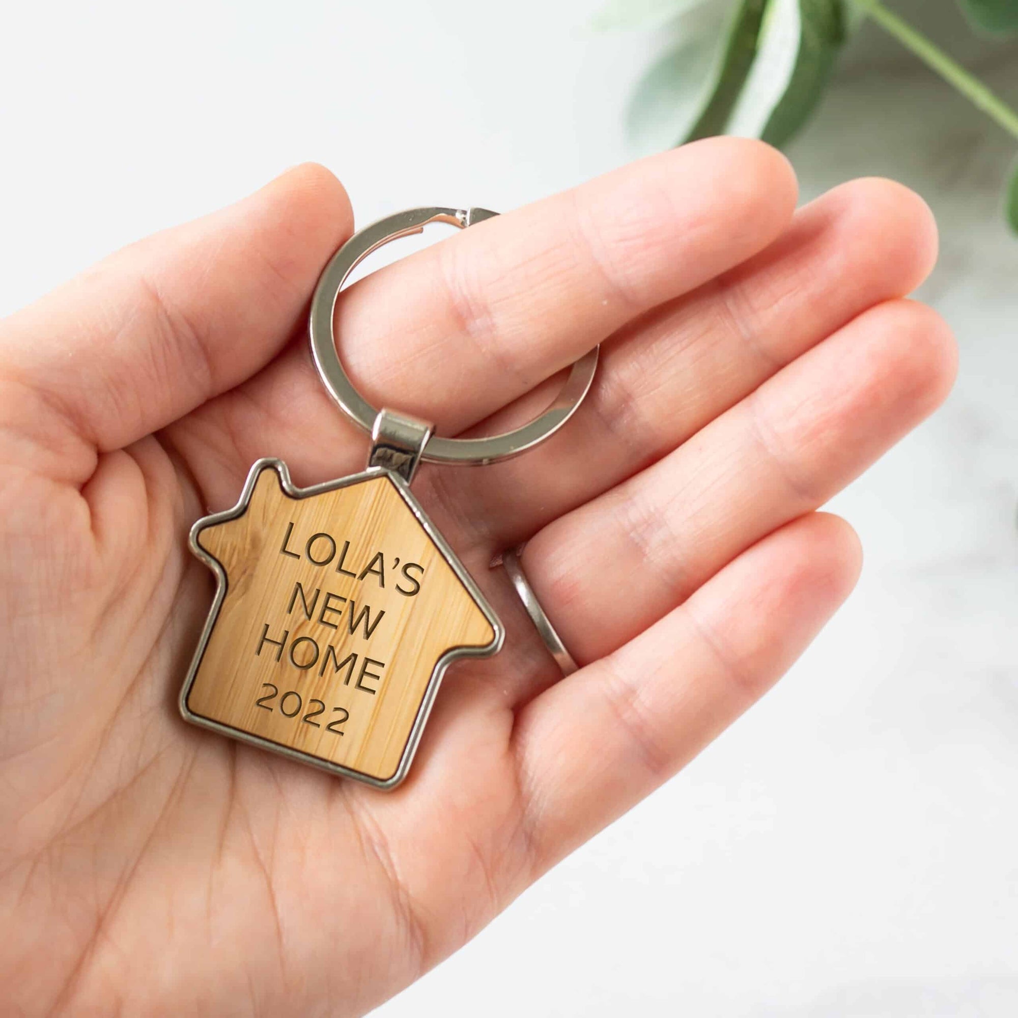 Personalised Bamboo Wooden New Home Keyring