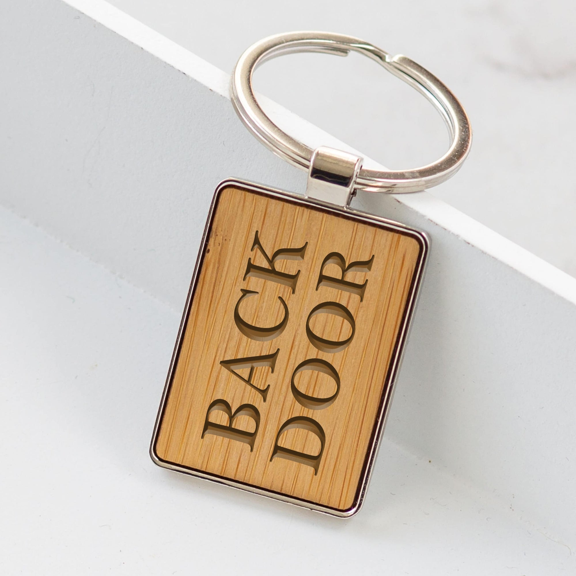 Personalised Bamboo Wooden Rectangle Keyring