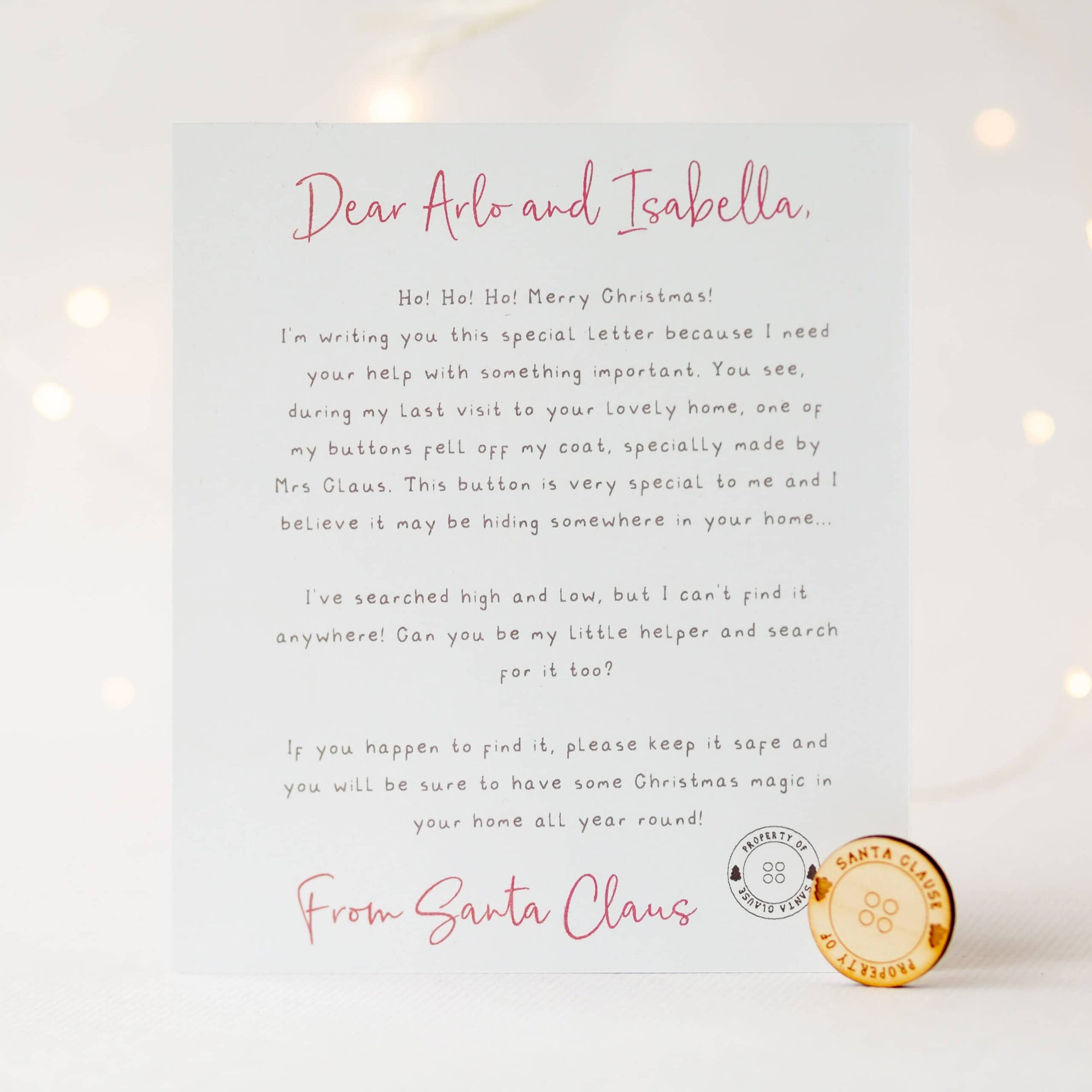 Personalised Letter From Santa and Wooden Button