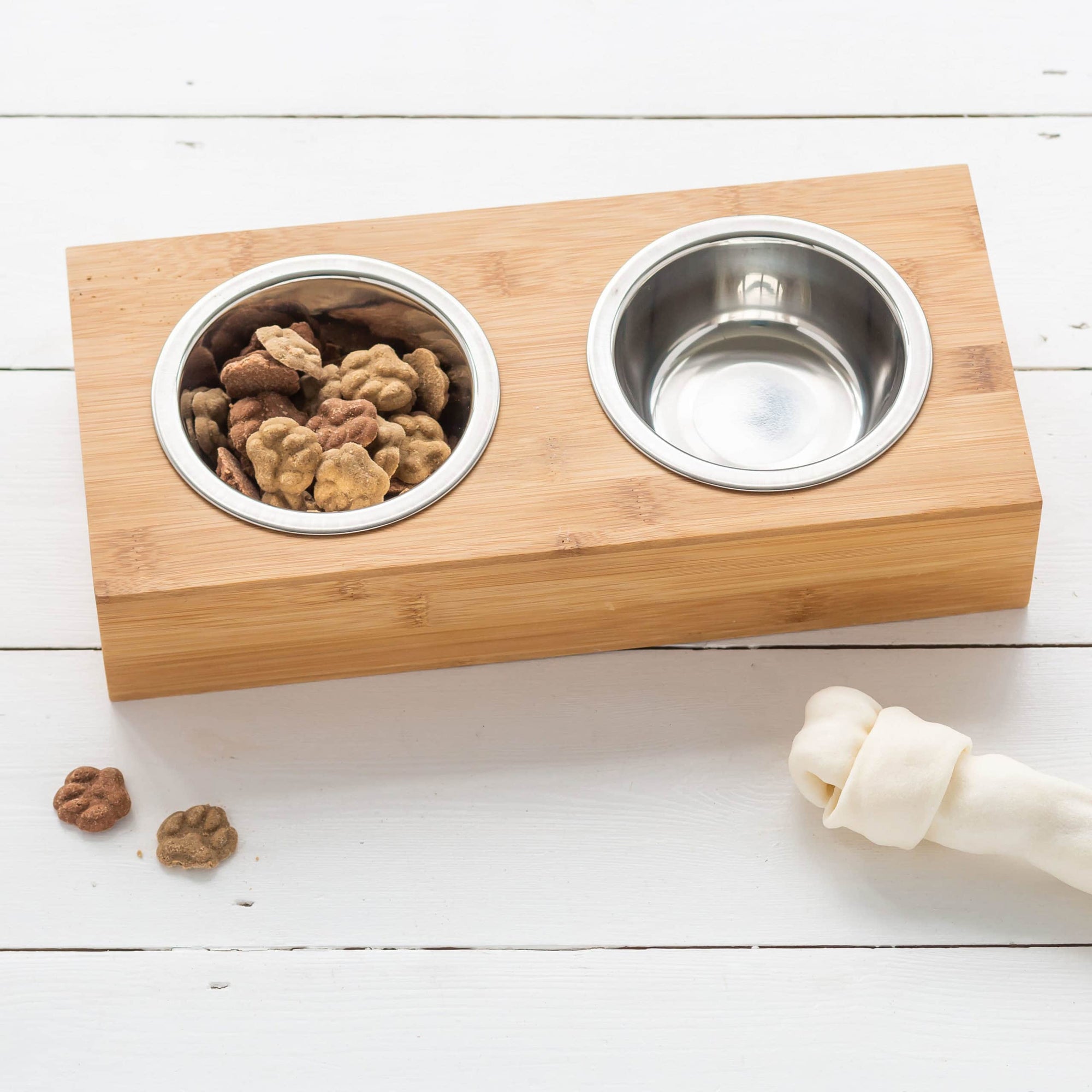 Personalised Double Paw Print Bamboo Pet Bowl