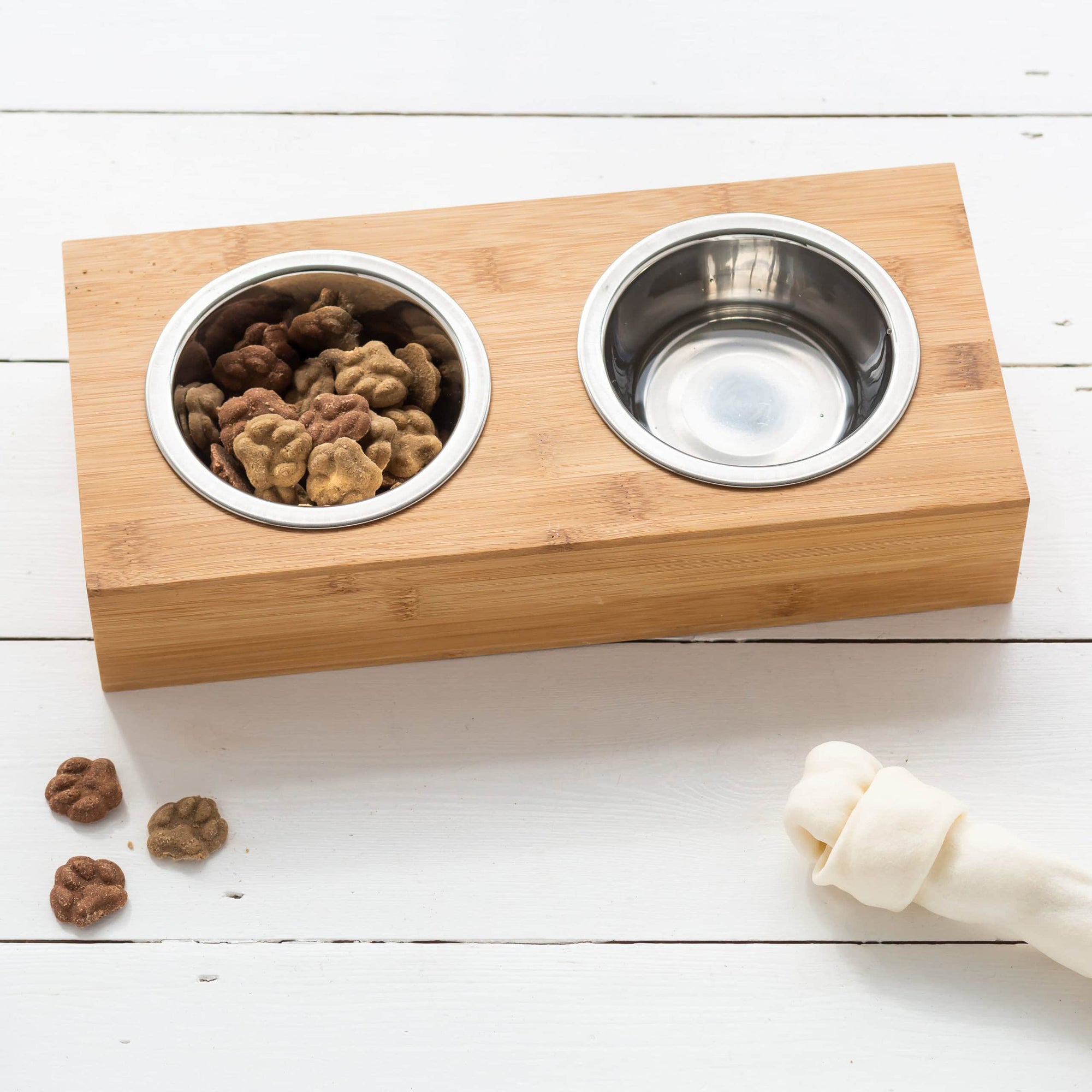 Personalised Double Paw Print Bamboo Pet Bowl