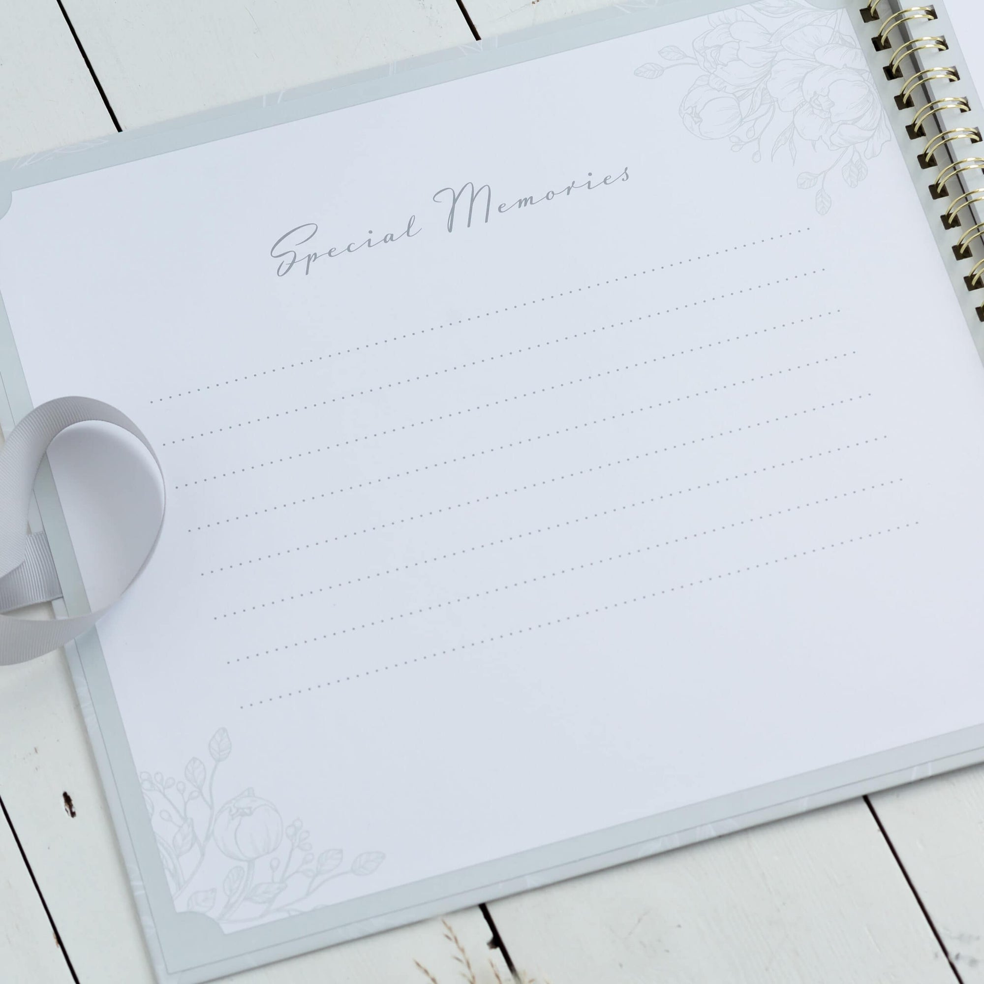 Personalised Large Floral Grey Wedding Day Scrapbook
