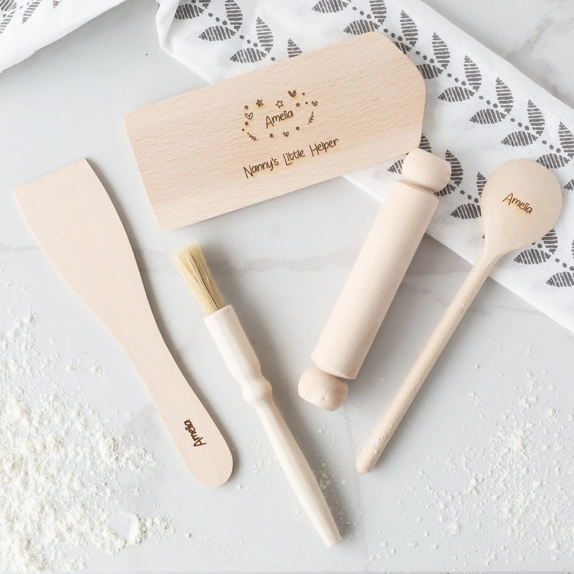 Personalised Wooden Kids Cooking Utensils Set