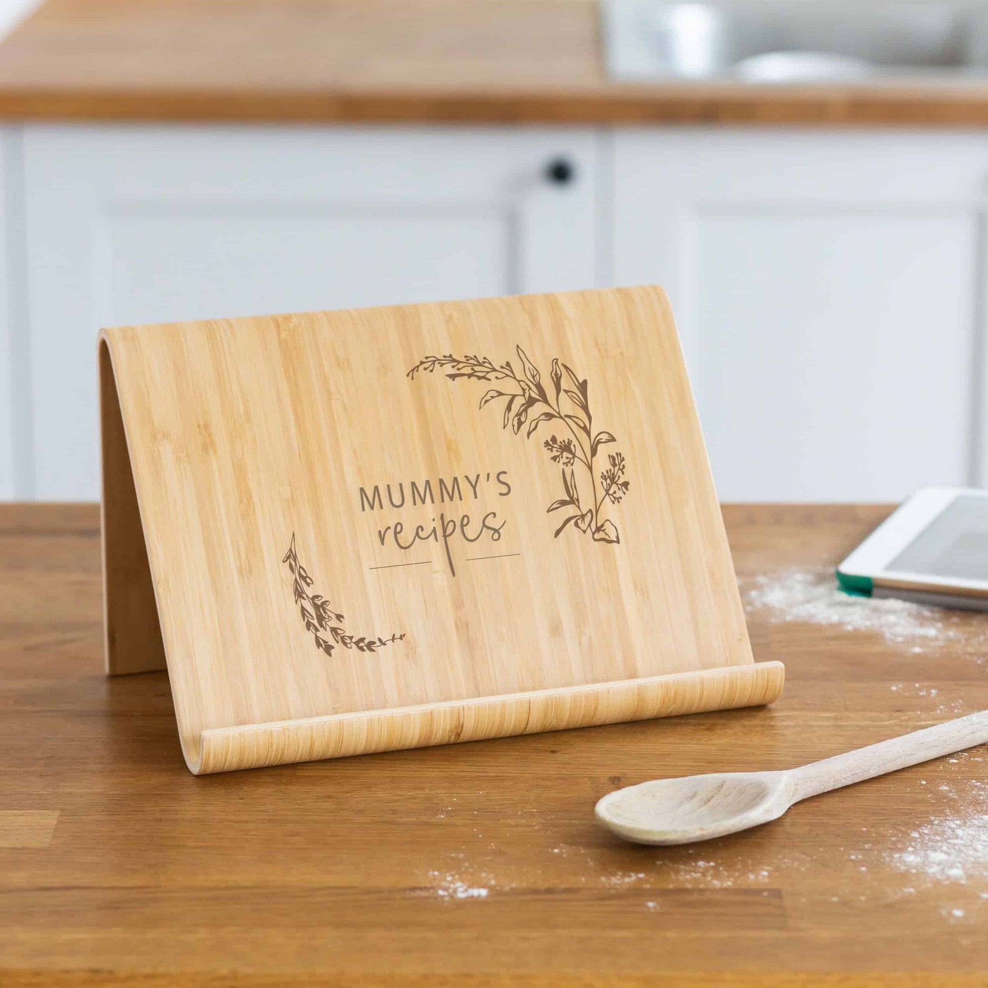 Personalised Bamboo Floral Recipe Book Stand