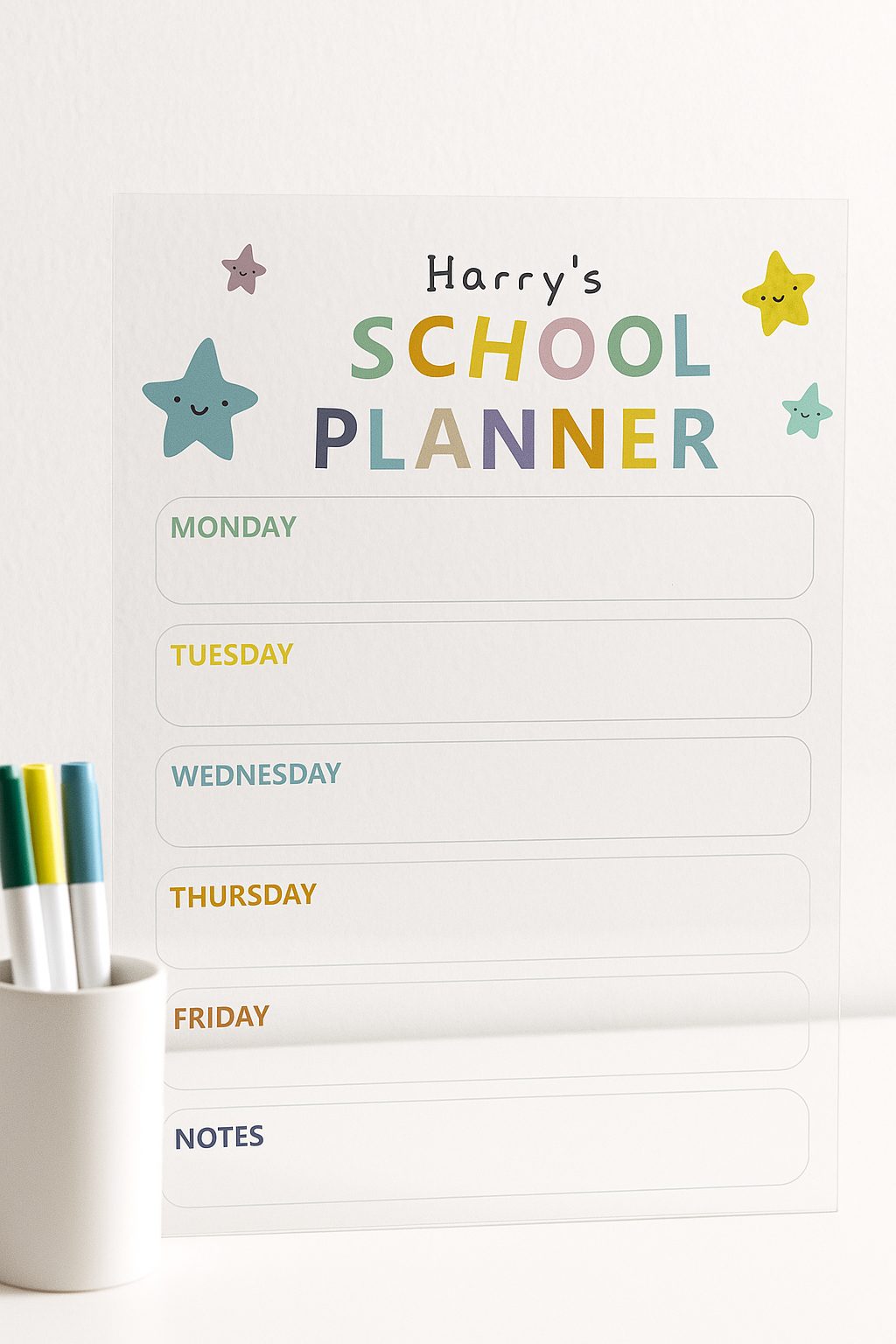 Personalised Kids Weekly School Planner Wipeable Board