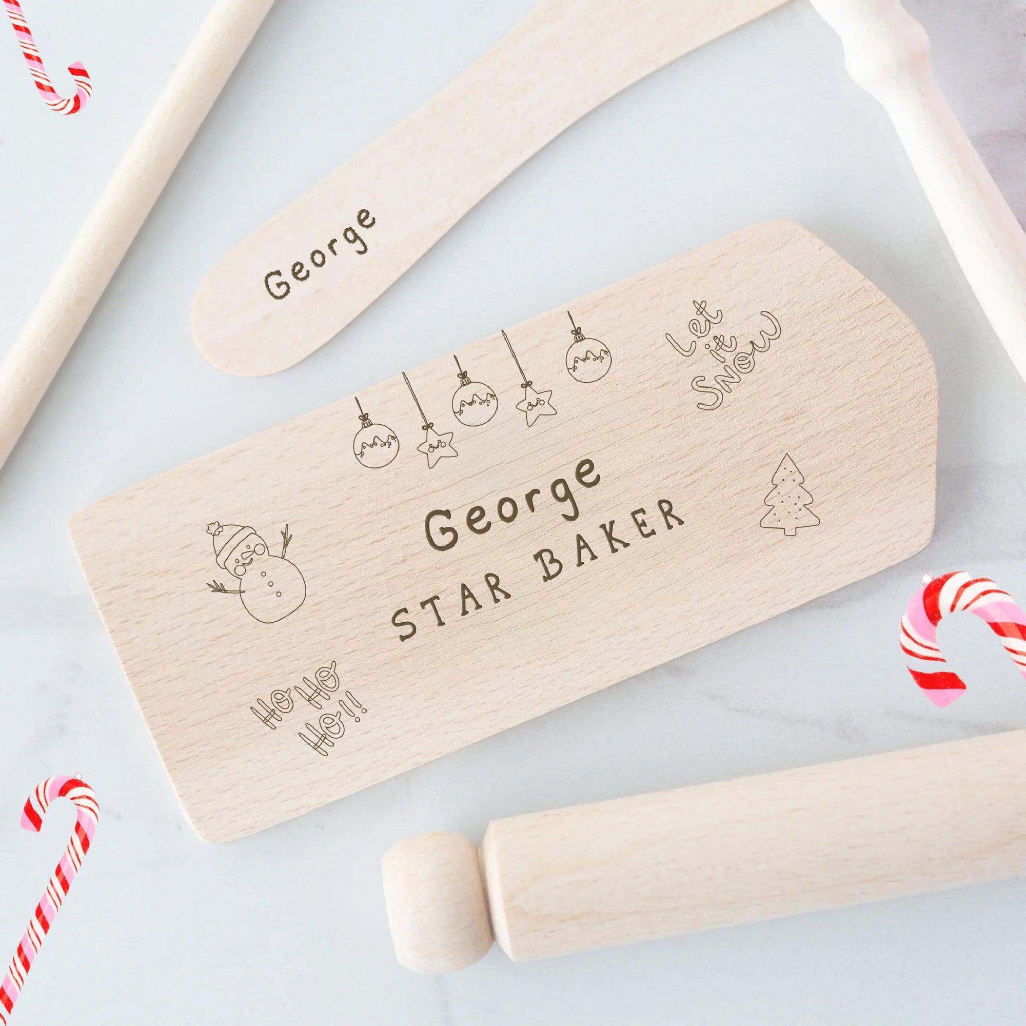 Personalised Christmas Kids Wooden Baking Set