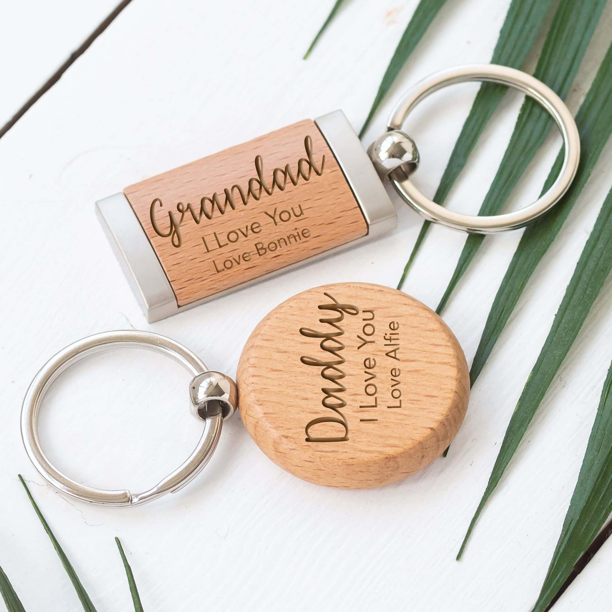 Personalised Round or Rectangle Wooden Keyring