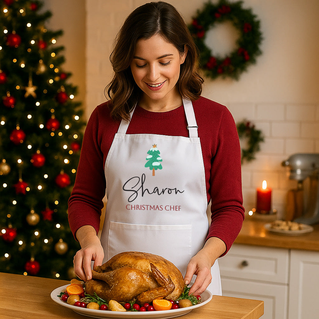 Personalised Adults Christmas Themed White Cooking Apron