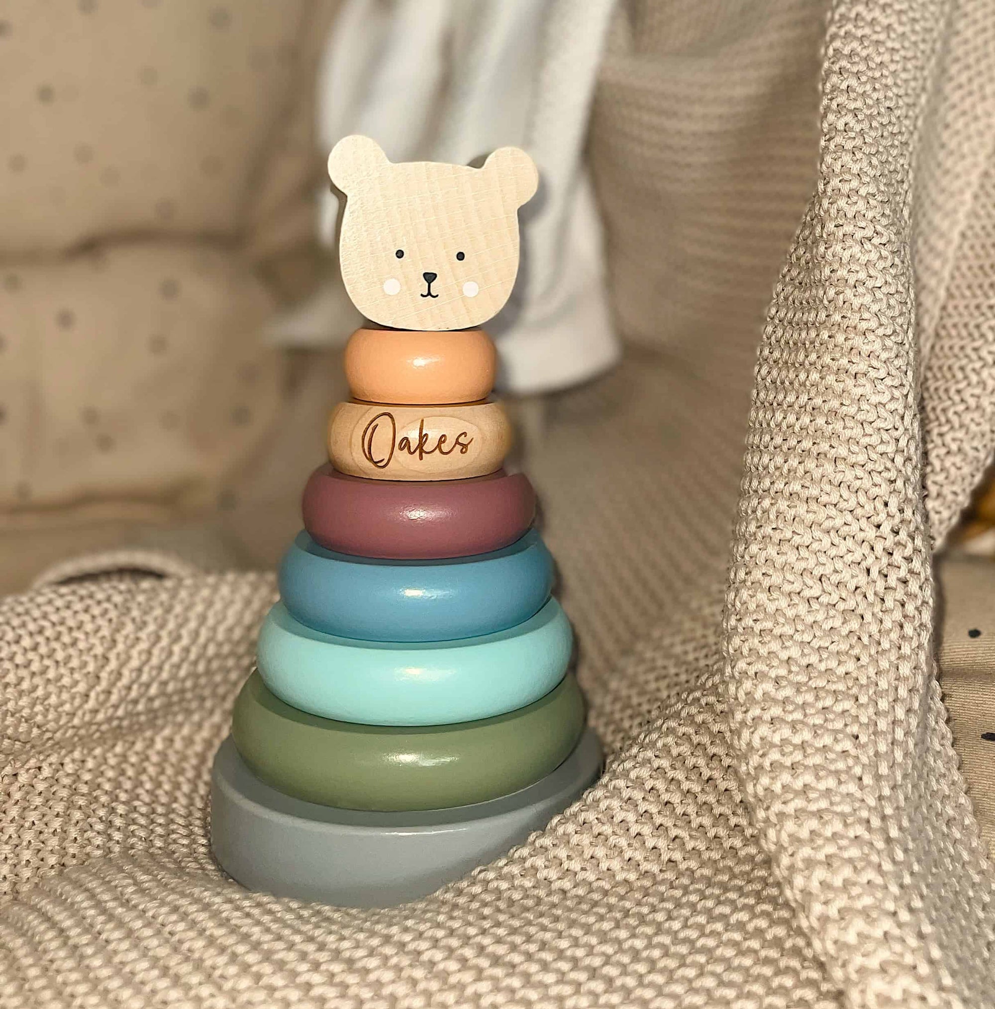 Personalised Wooden Colourful Teddy Stacking Toy
