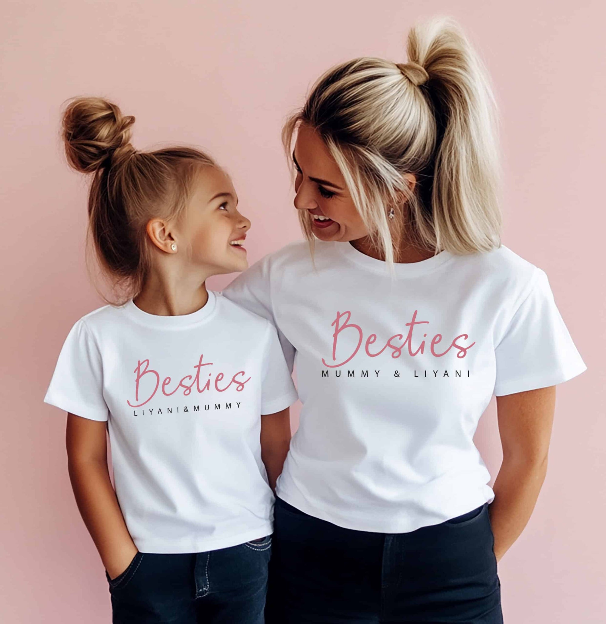 Personalised Matching Adult / Child Bestie Tops - Scripted Font