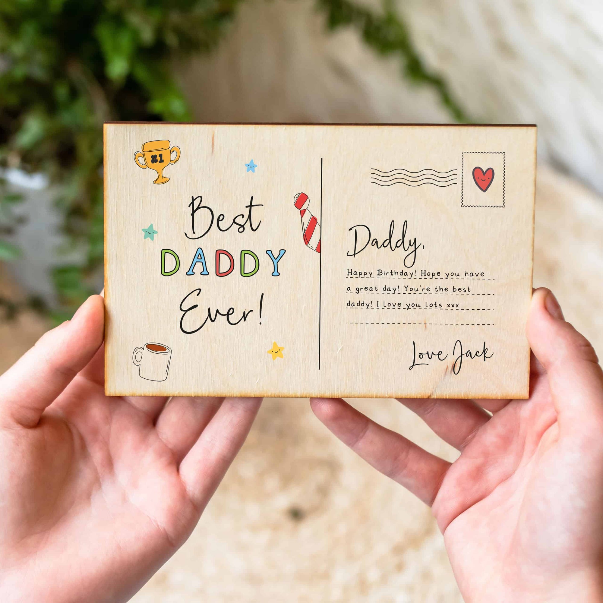 Personalised World's Best Daddy Wooden Postcard