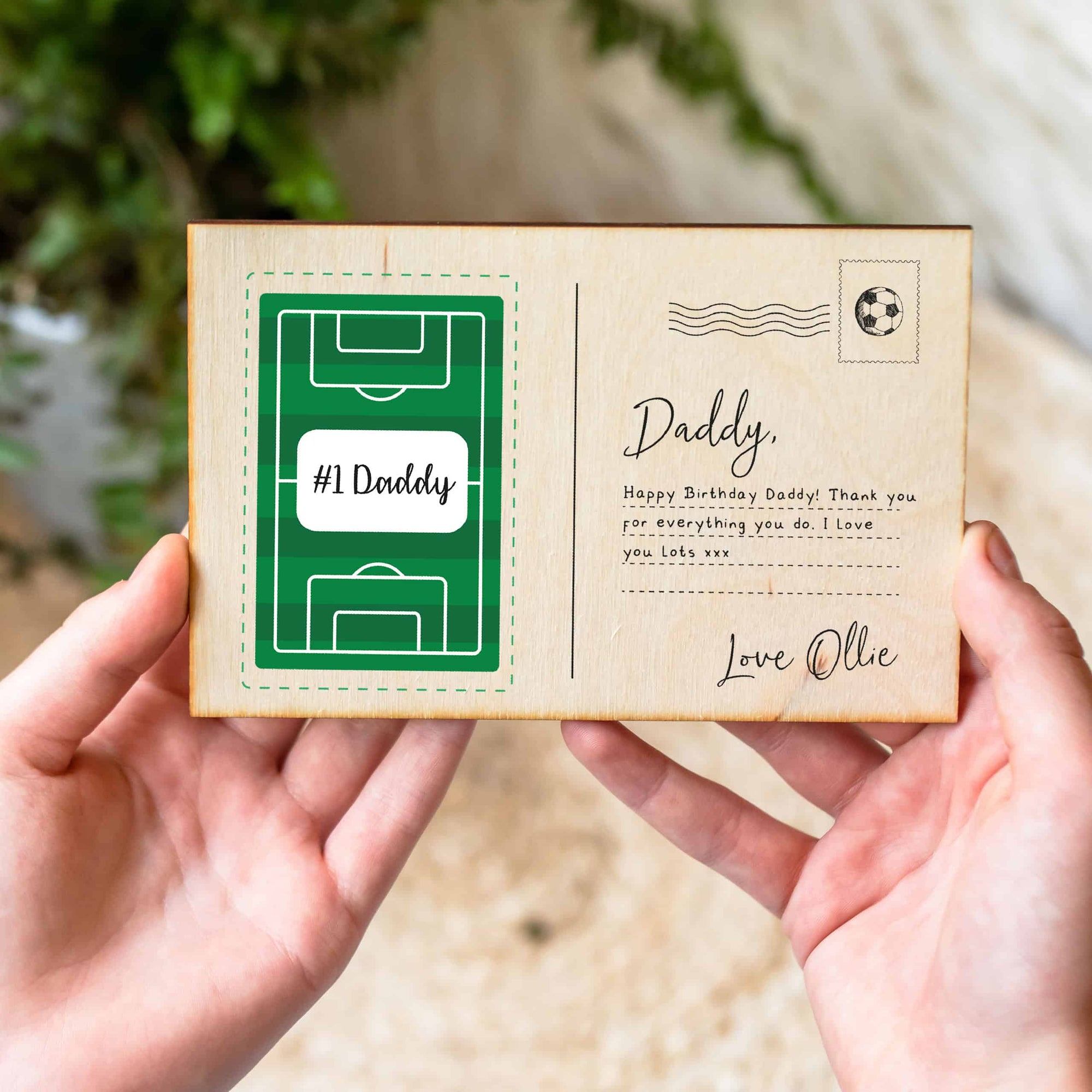 Personalised Best Daddy Football Wooden Postcard
