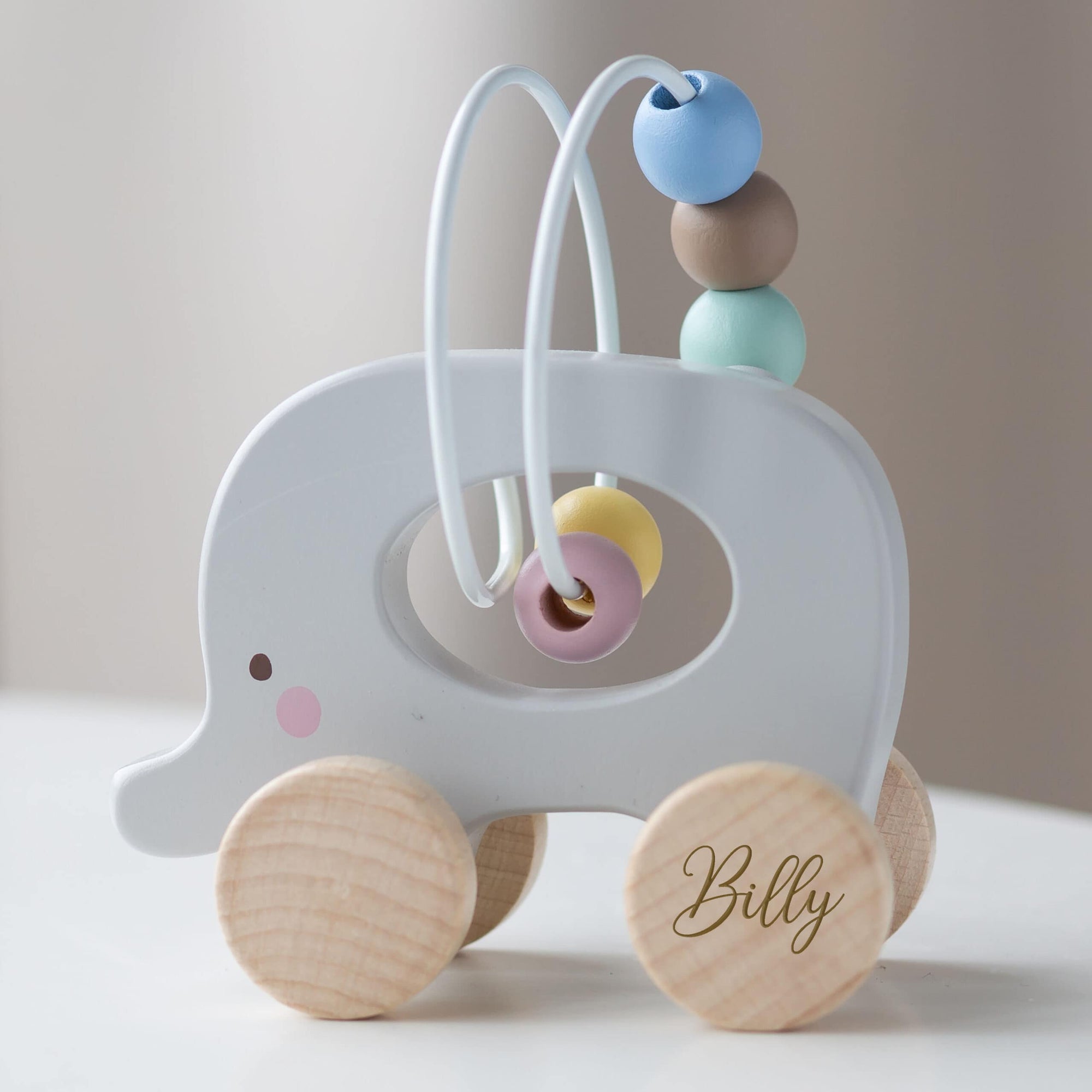 Personalised Wooden Elephant Wire and Bead Toy