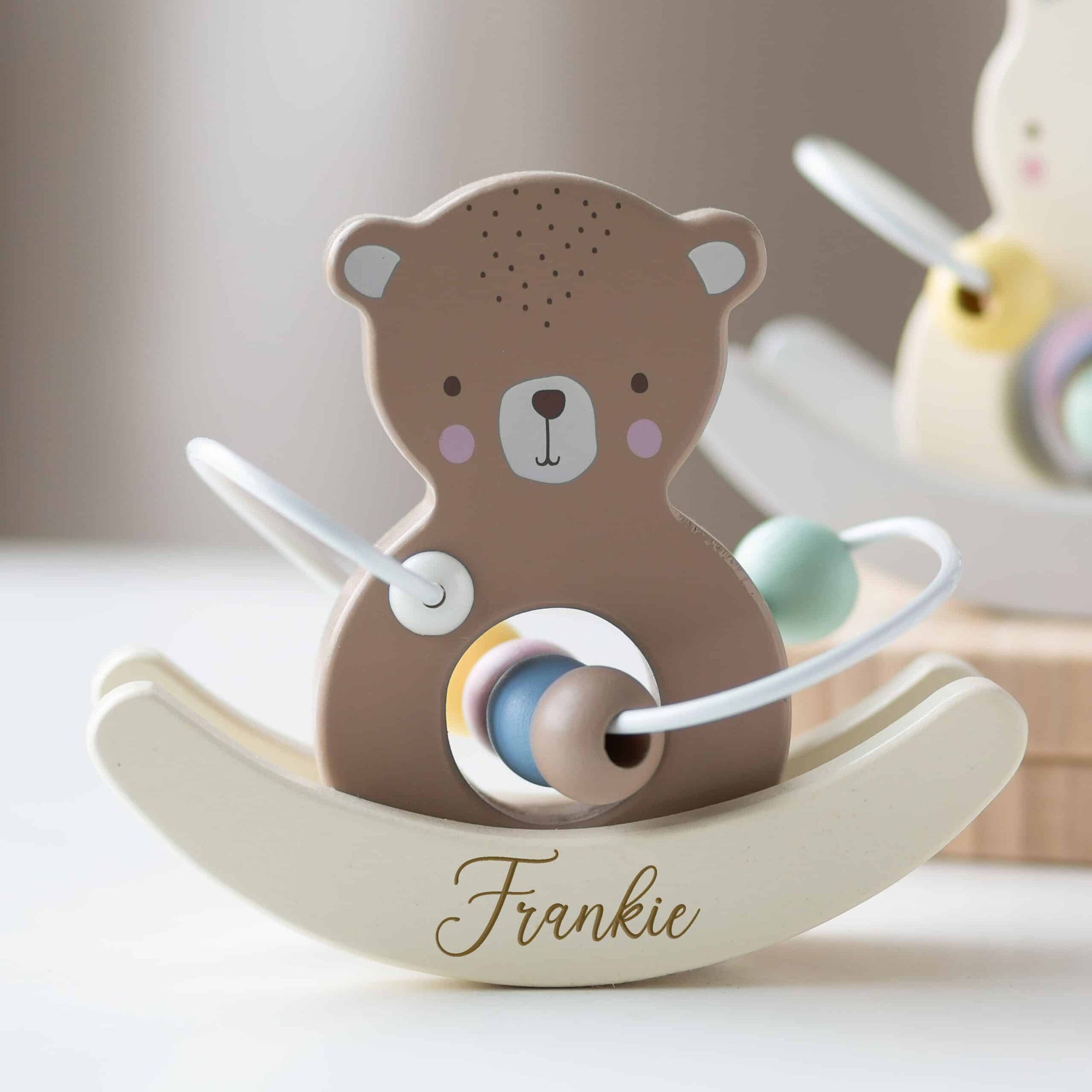 Personalised Wooden Teddy Wire and Bead Toy