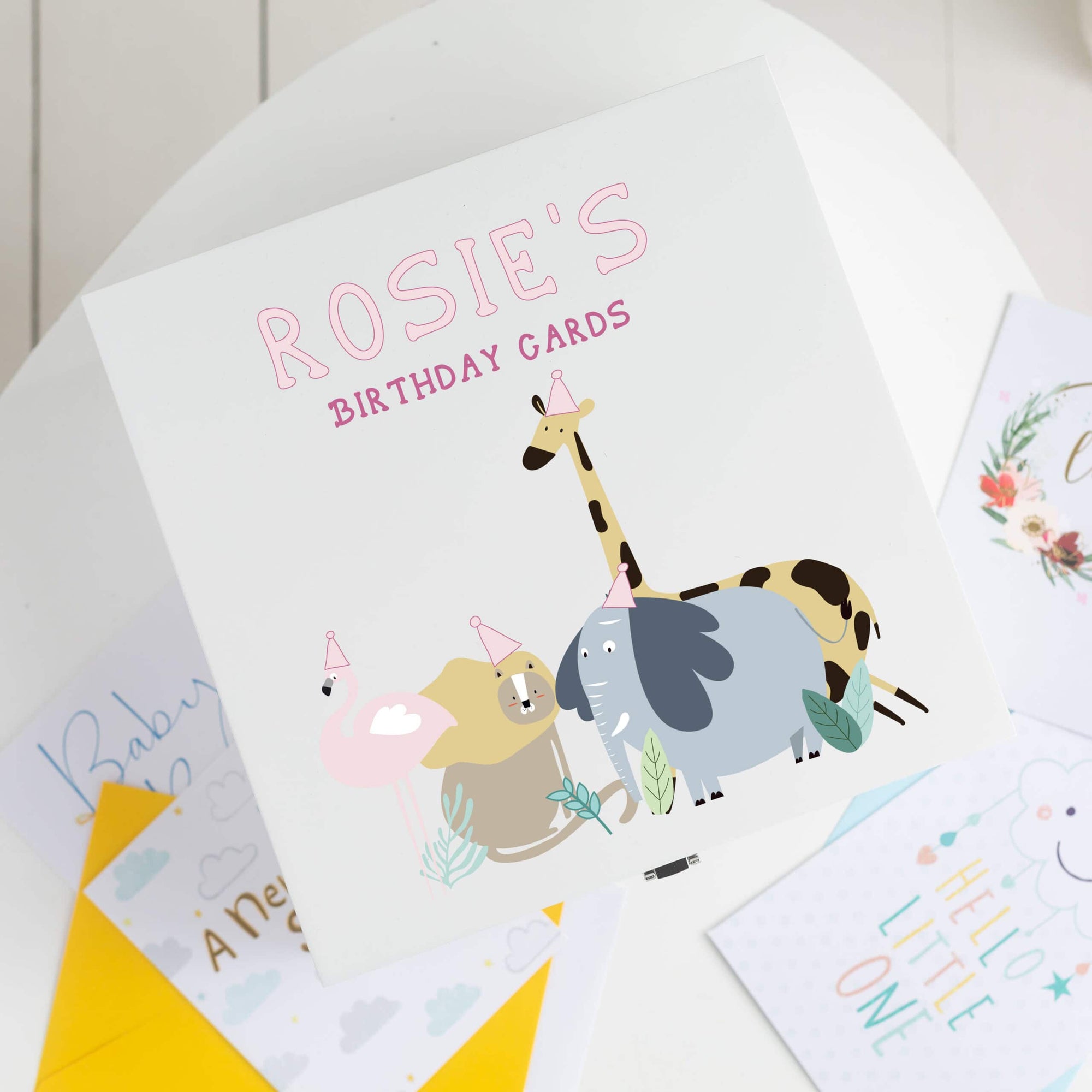Personalised White Wooden Kids Safari Birthday Card Storage Box