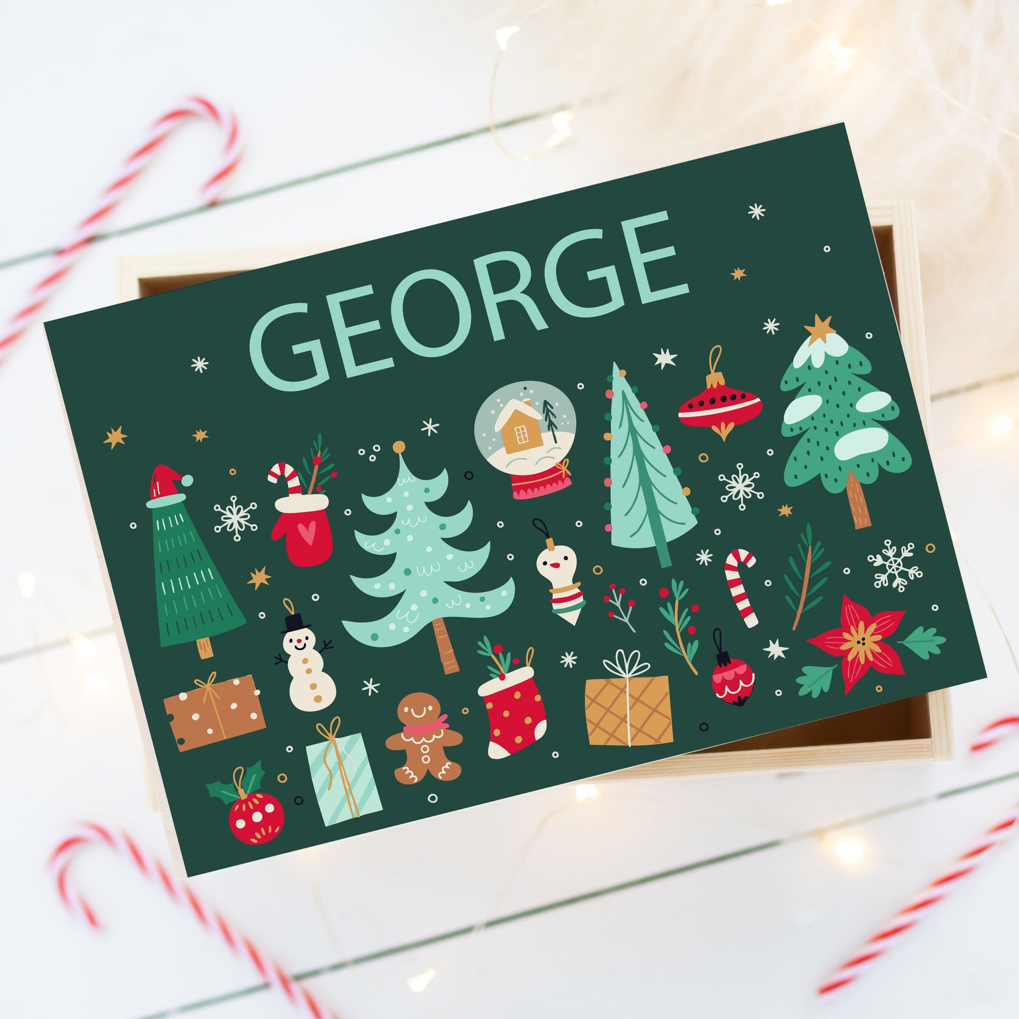 Personalised Wooden Green Christmas Eve Gift Box