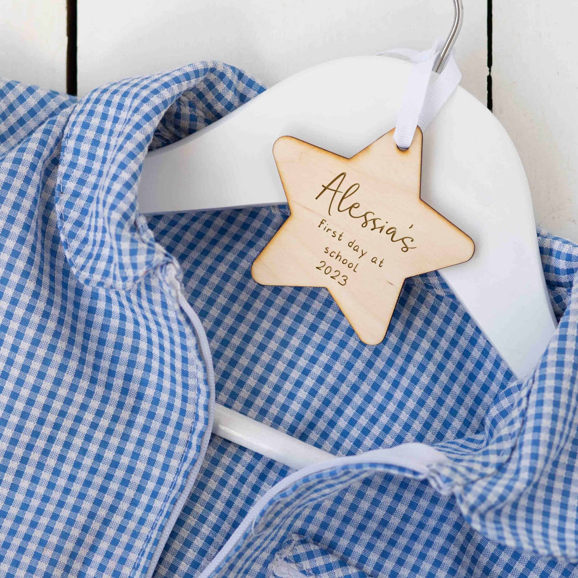 Personalised Kids Wooden First Day at School Hanger Token