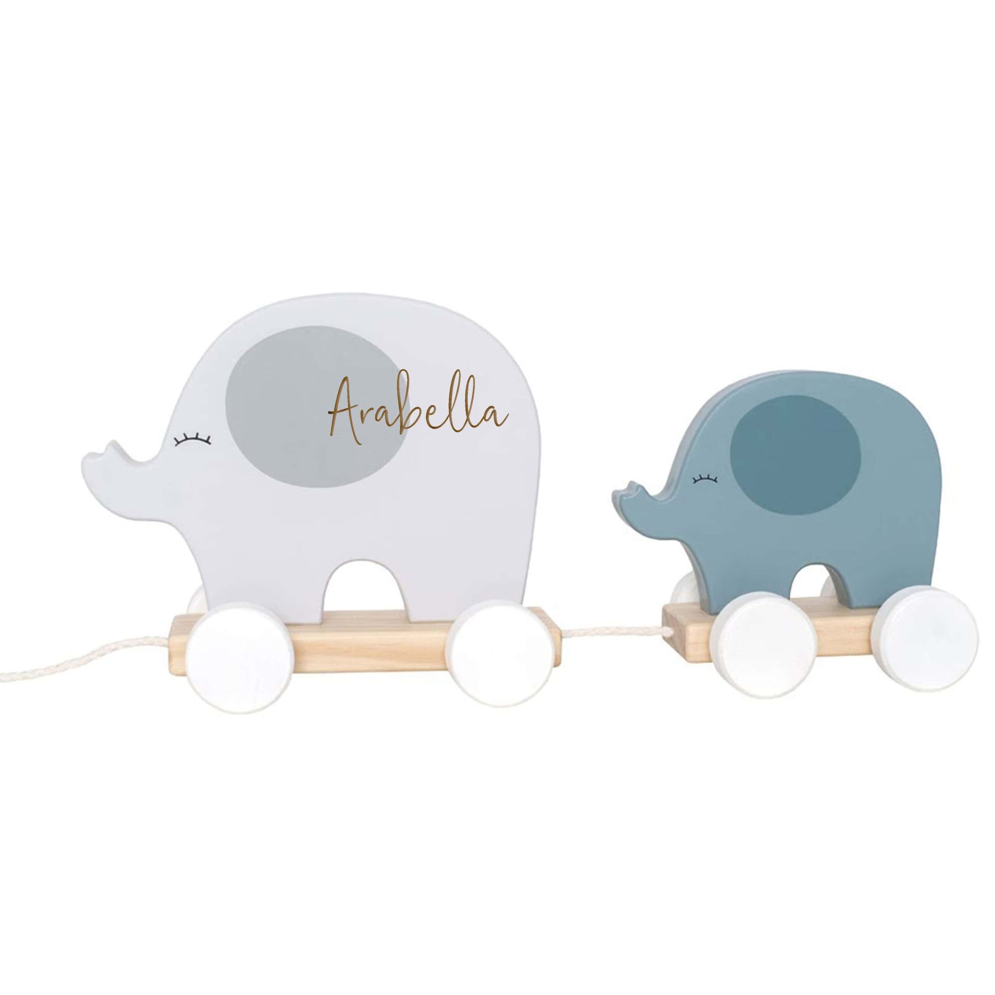 Personalised Wooden Grey Elephant Pull Toy