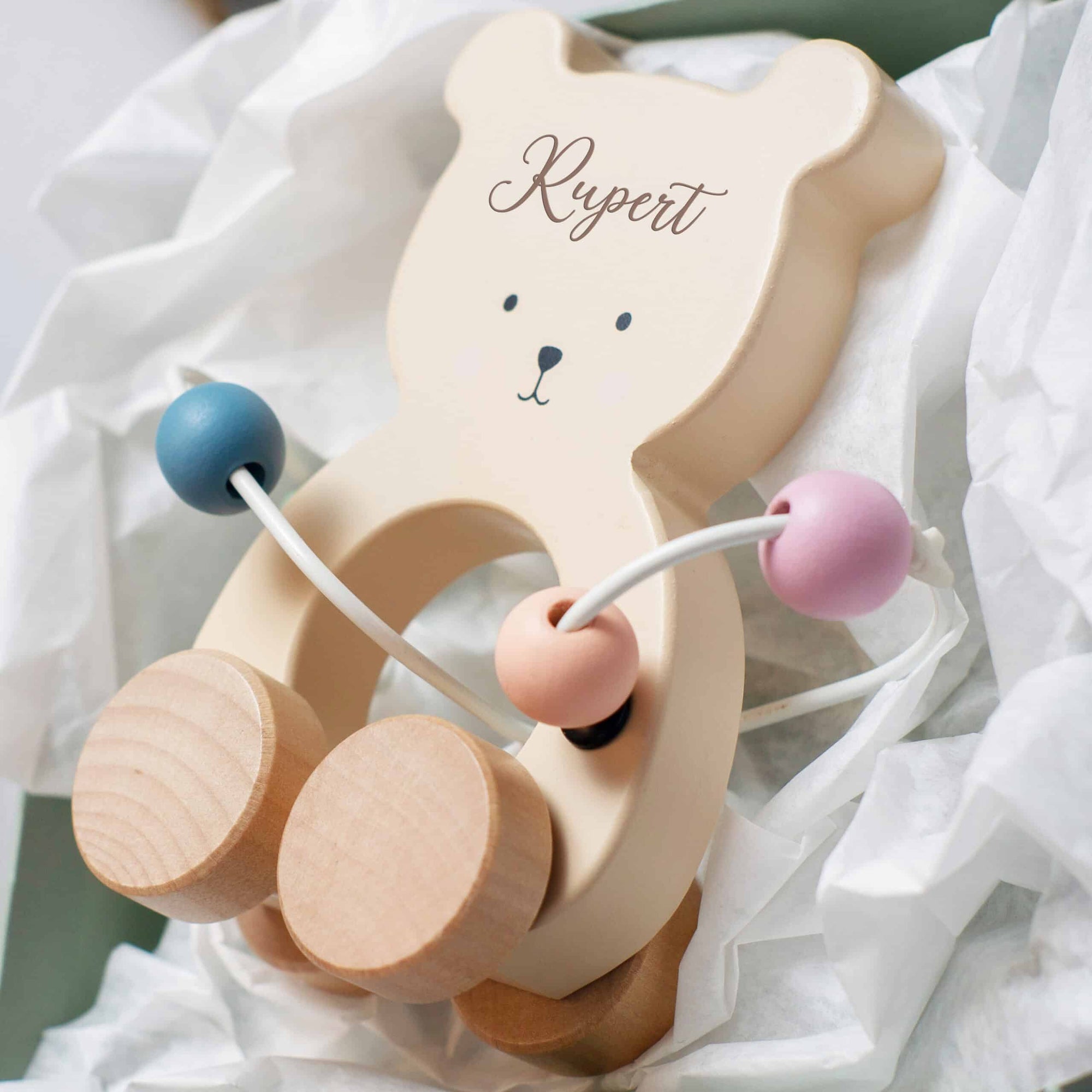 Personalised Wooden Teddy Motor Pull Toy