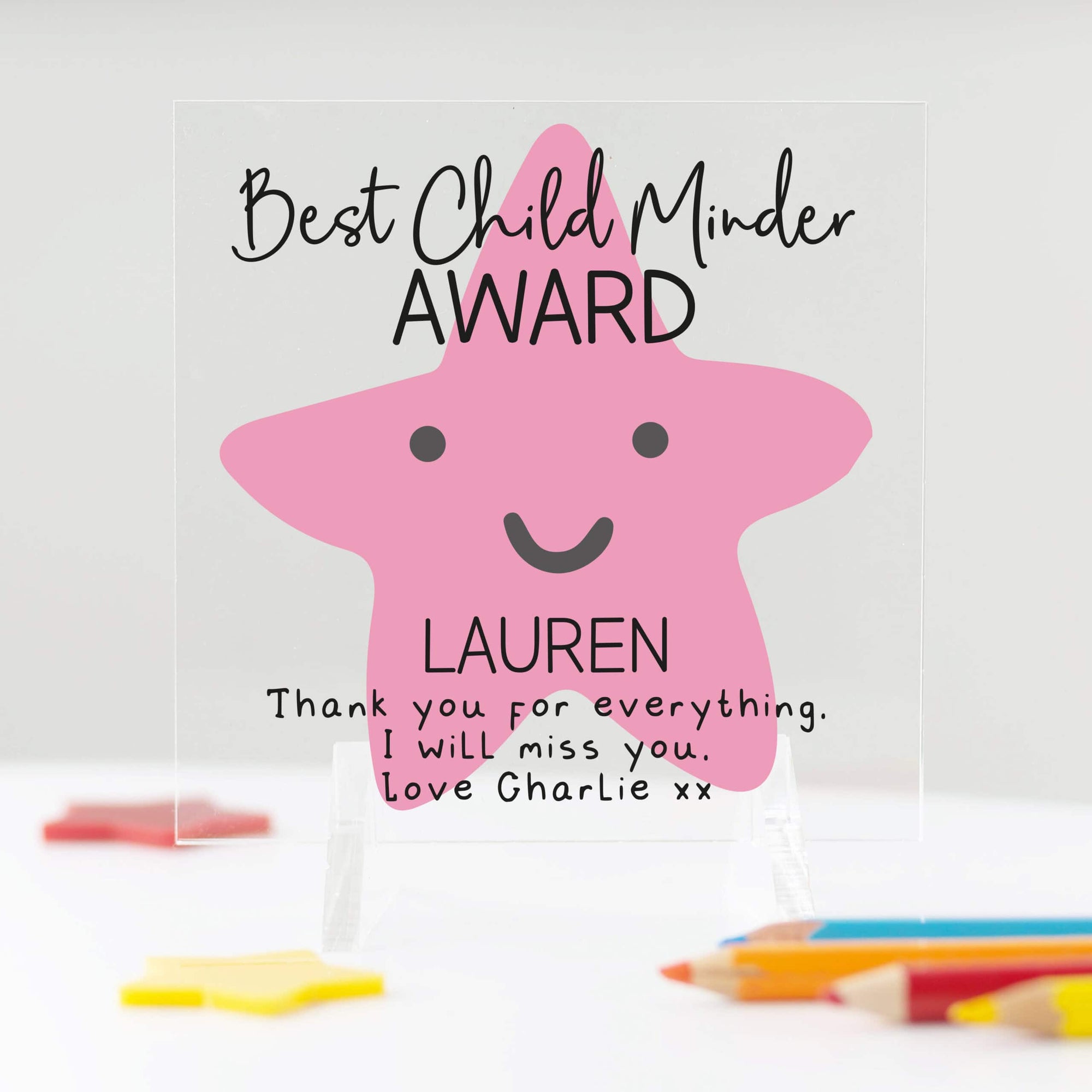 Personalised Best Childminder Award Acrylic Plaque