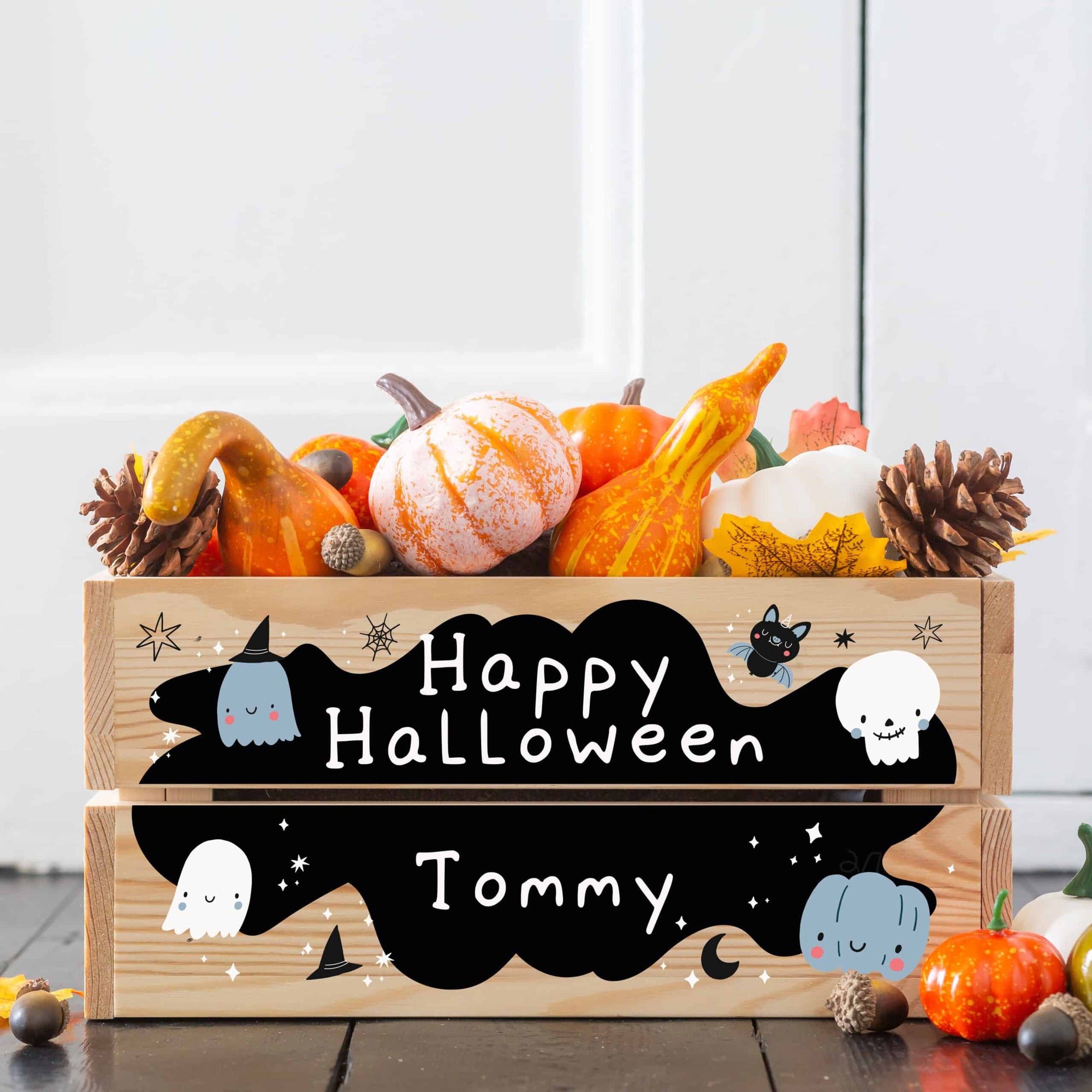 Personalised Pine Halloween Crate - Happy Halloween