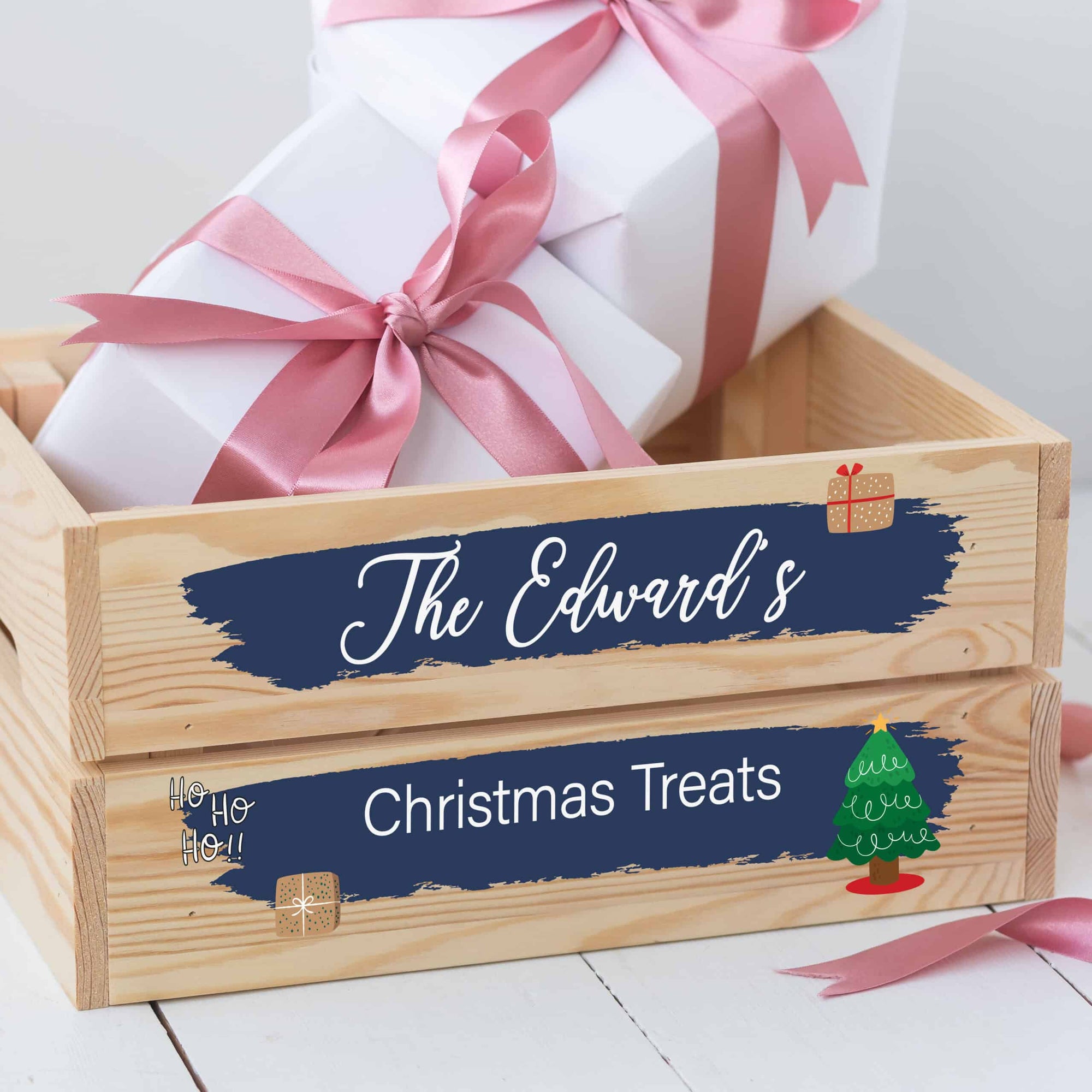 Personalised Christmas Family Wooden Pine Crate - Brush