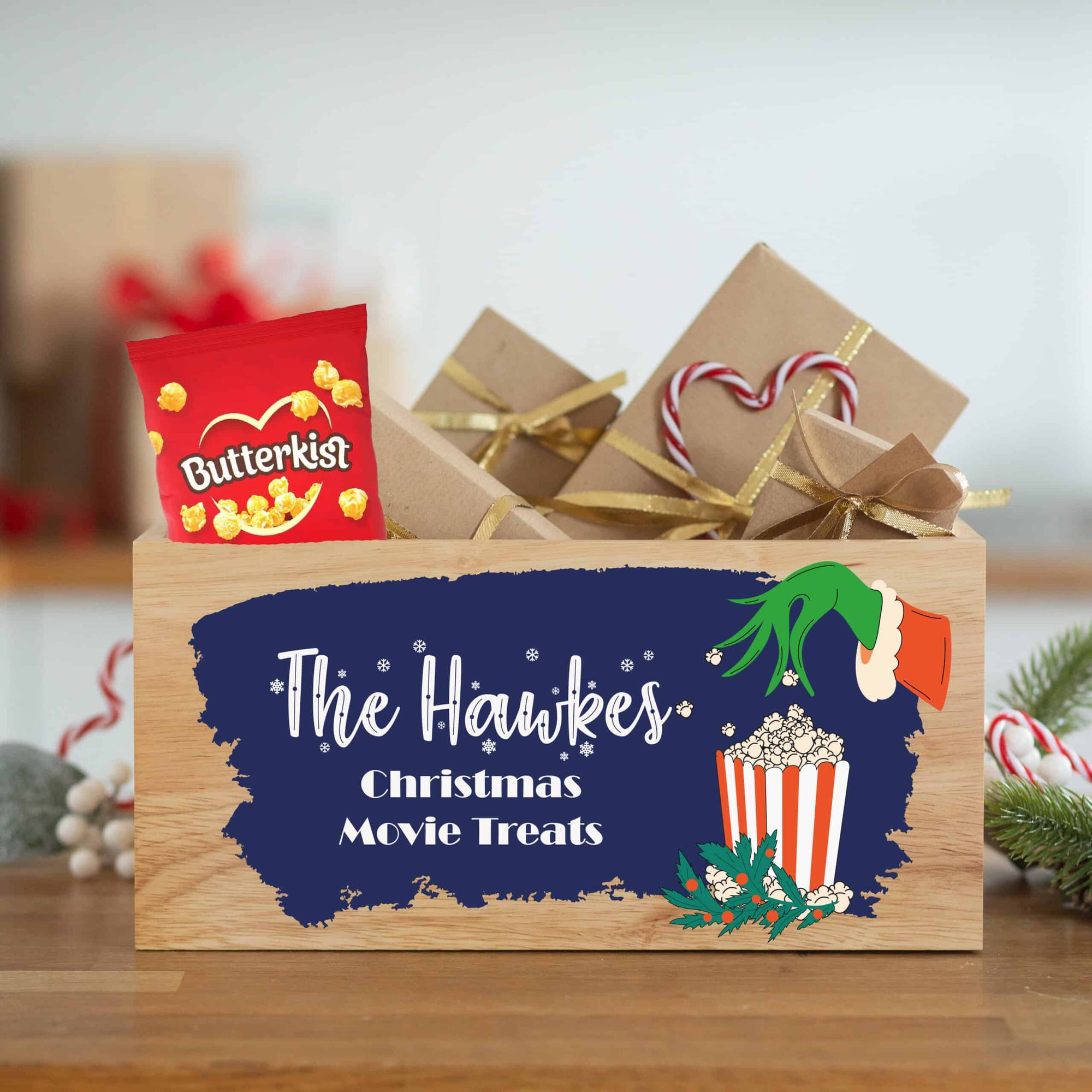 Personalised Wooden Family Christmas Movie Crate