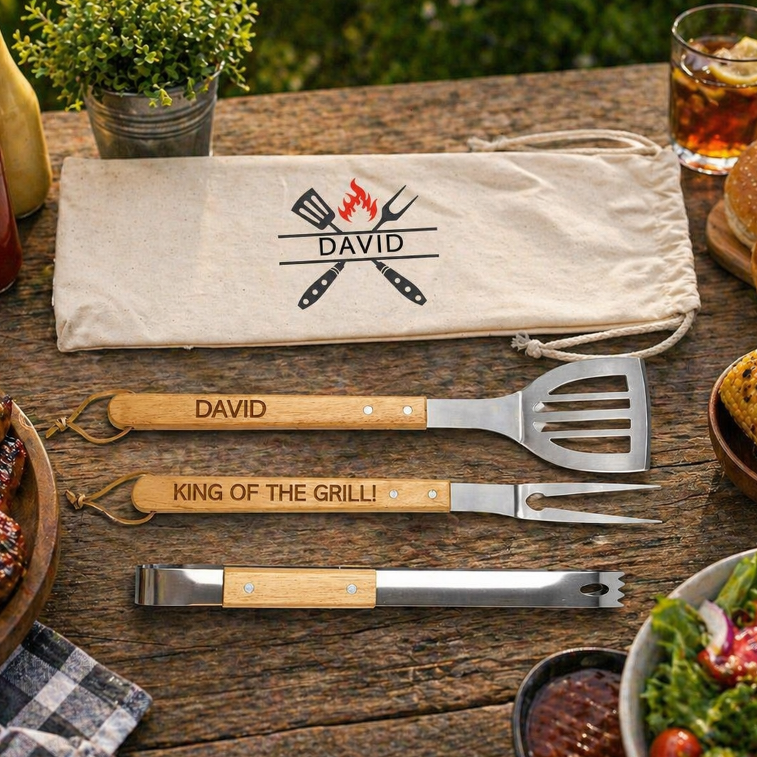 Personalised Engraved BBQ Cooking Tool Set With Carry Bag