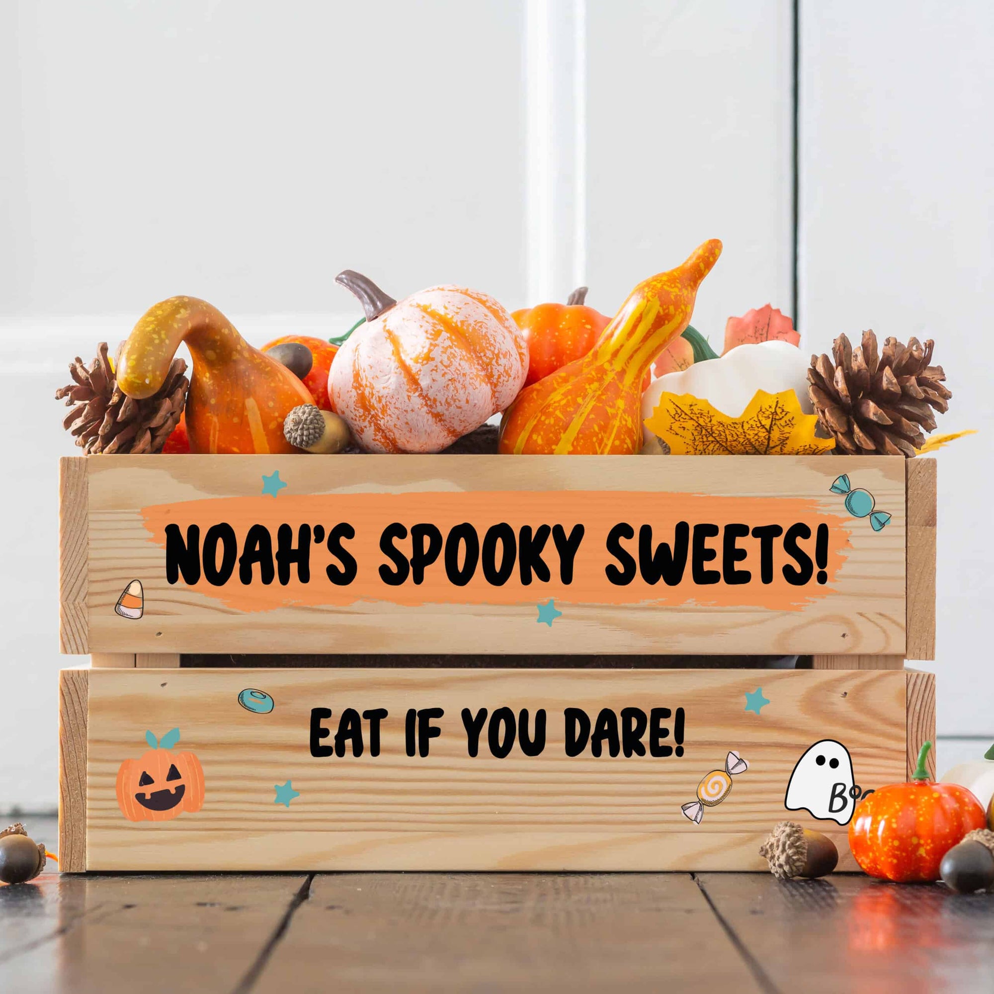 Personalised Pine Halloween Crate - Eat if you dare!