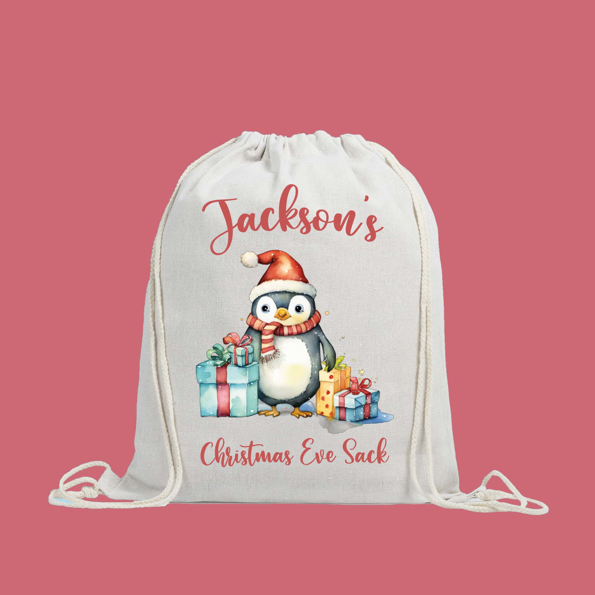 Personalised Penguin Christmas Eve Sack