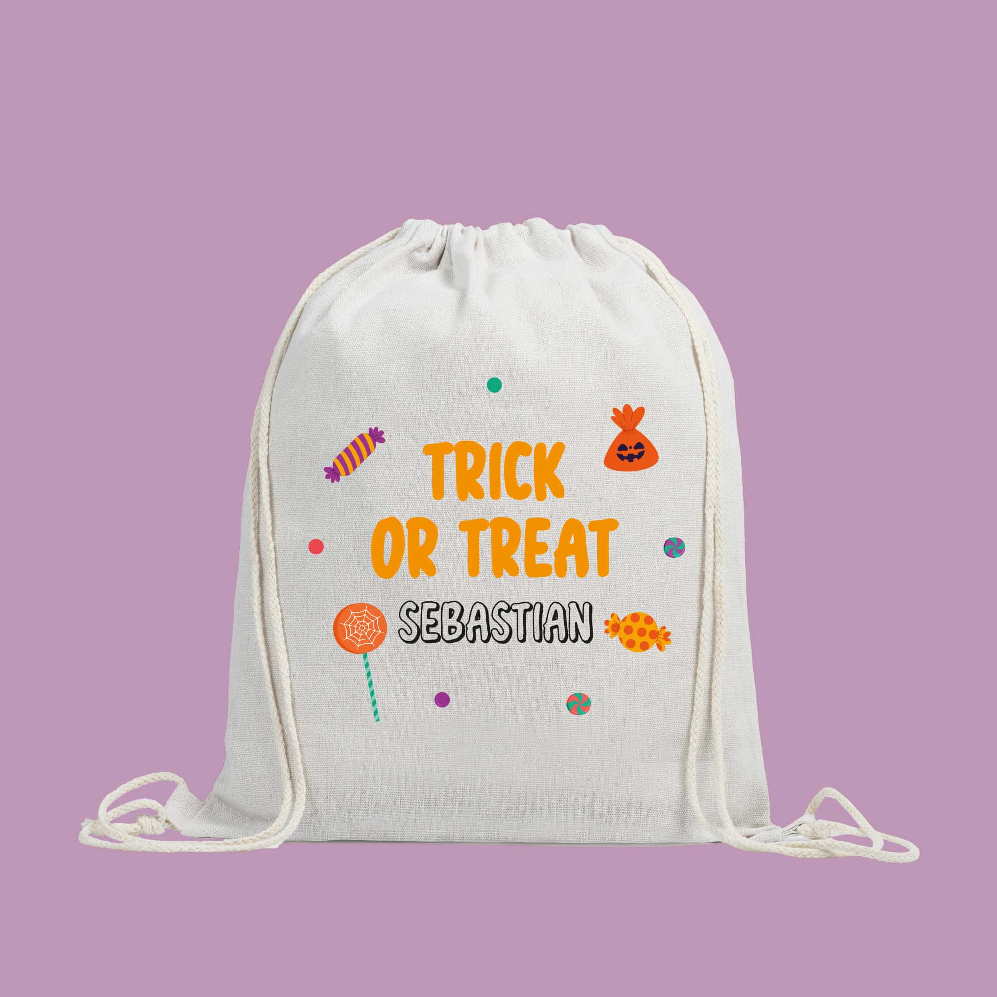 Personalised Halloween Trick or Treat Drawstring Bag - Name