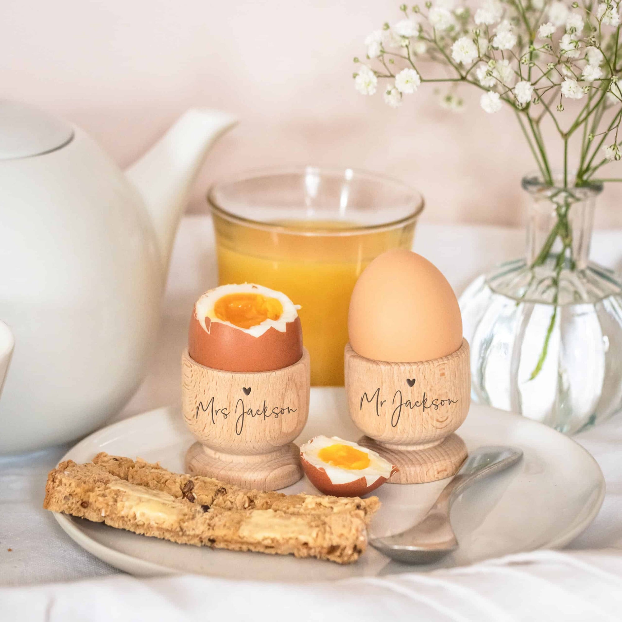 Personalised Wooden Mr & Mrs Egg Cups