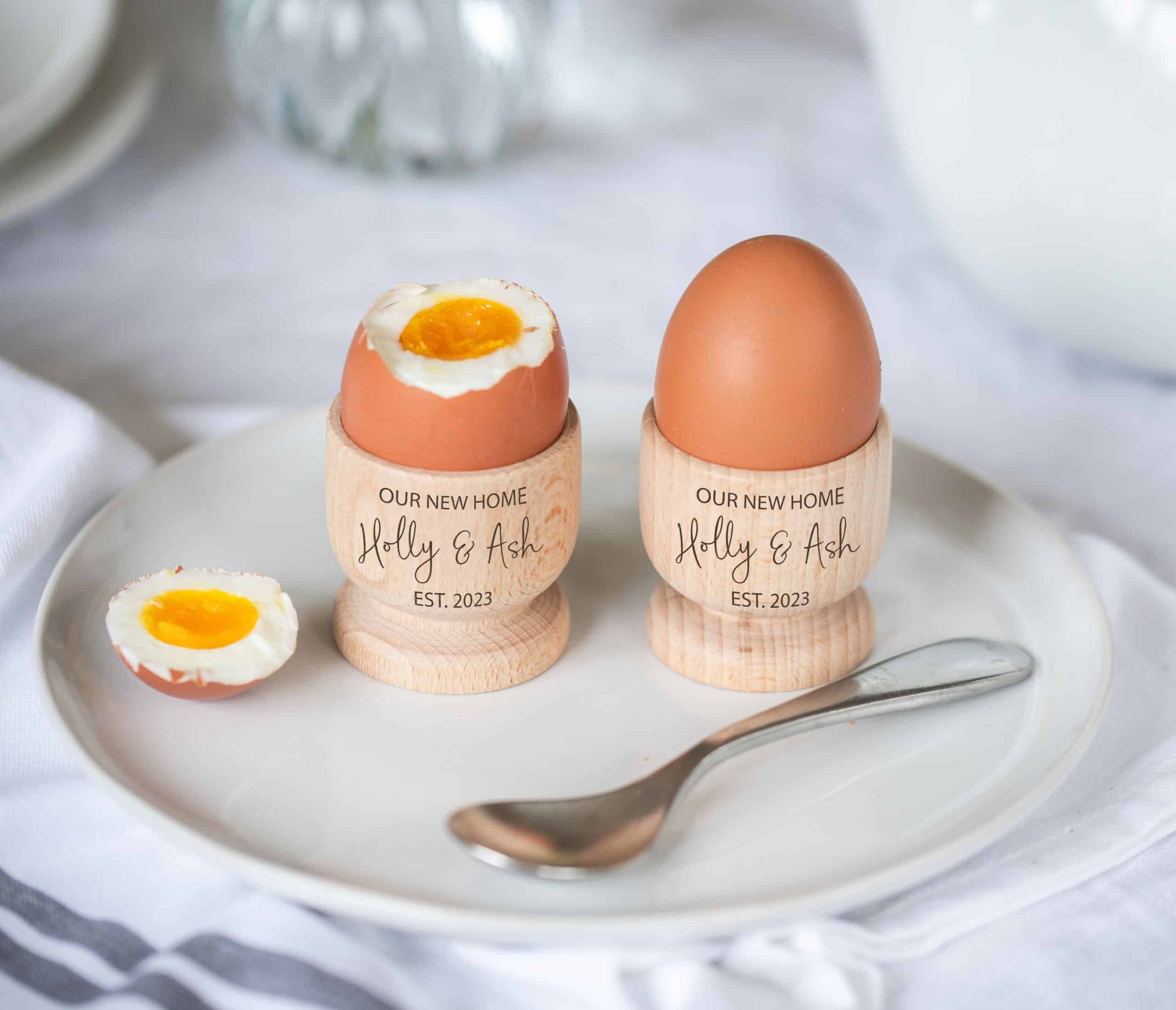 Personalised Wooden New Home Egg Cups