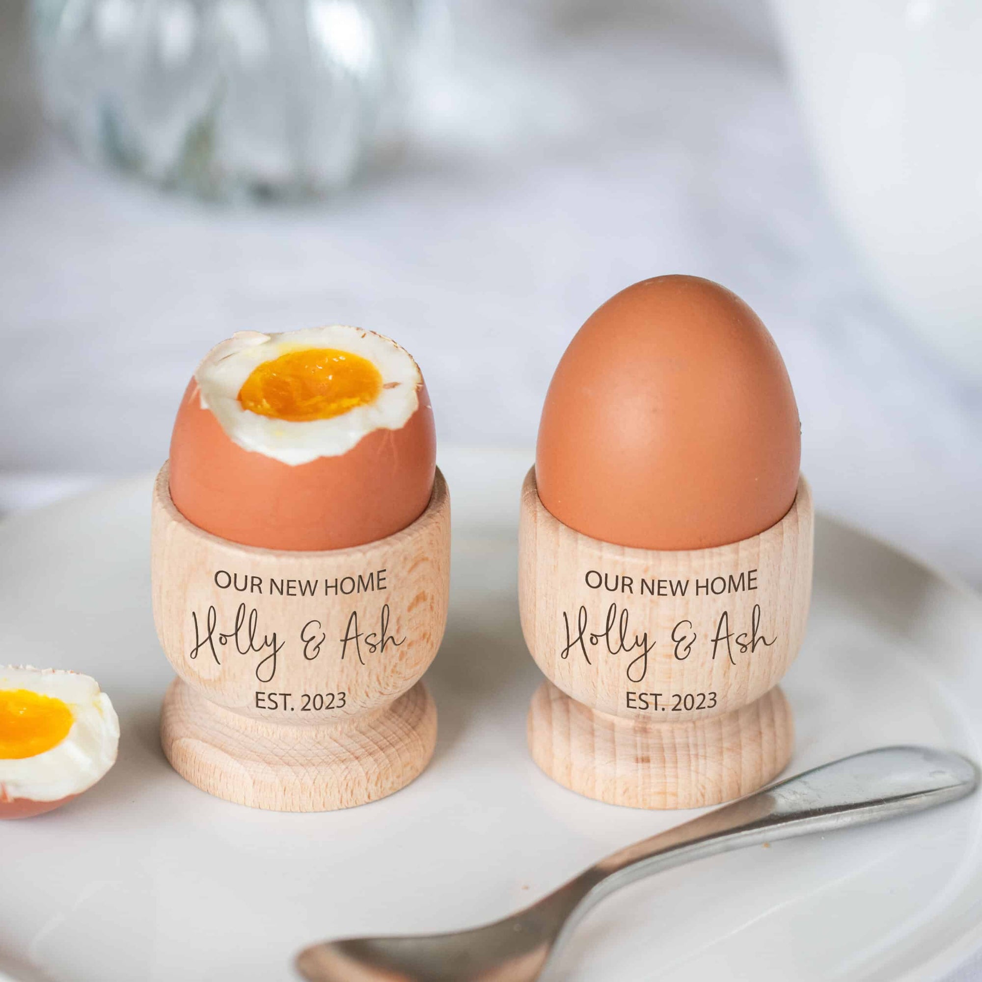 Personalised Wooden New Home Egg Cups