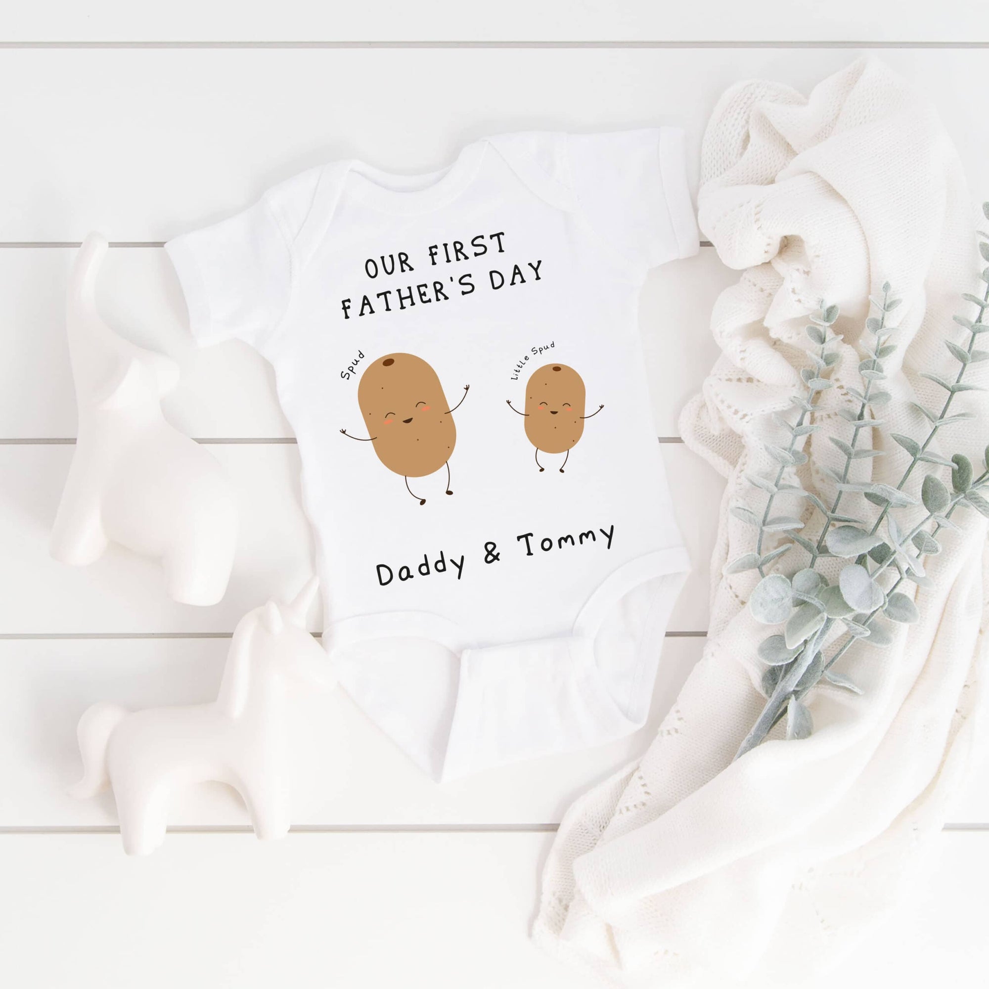 Personalised Adult / Child Matching Our First Father's Day Big Spud Little Spud T-Shirt / Babygrow