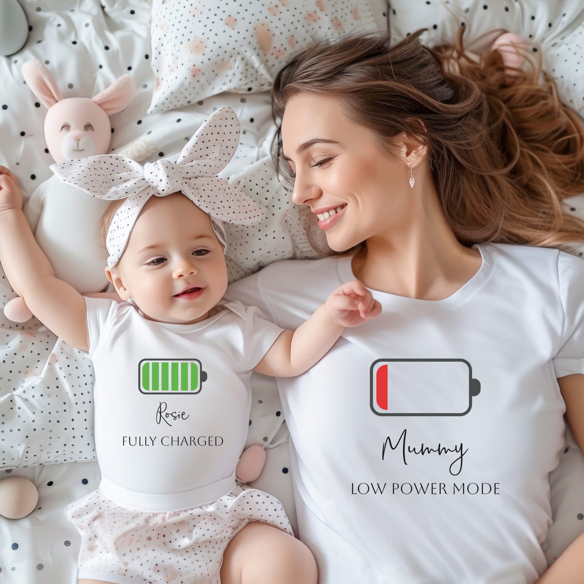 Personalised Adult / Child Mummy and Child Battery Charge T-Shirt / Babygrow