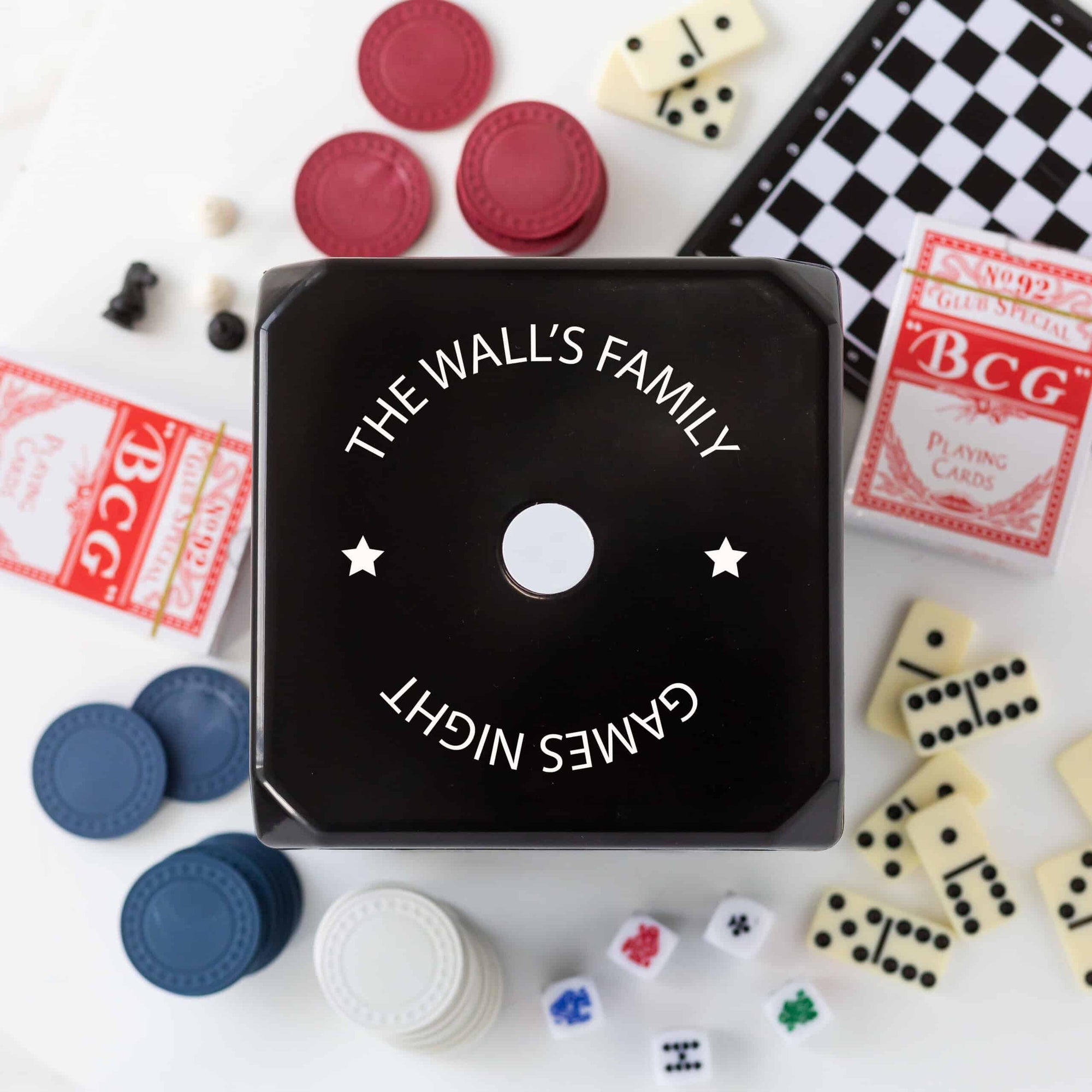 Personalised Black Dice Board 6 in 1 Game Set