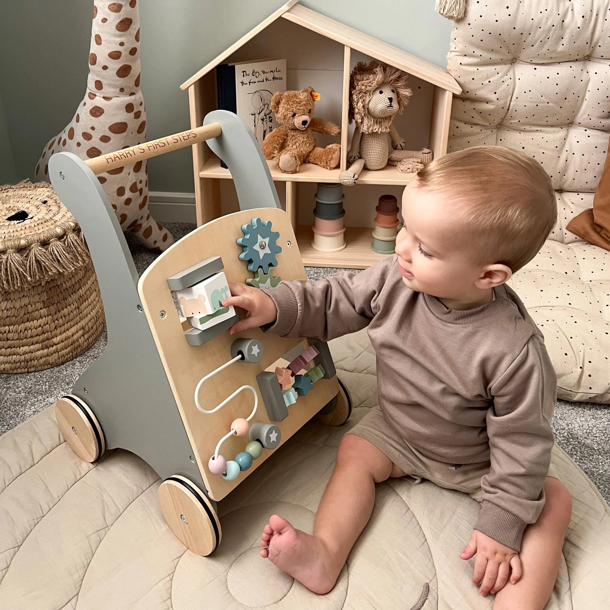 Personalised Wooden Grey Activity Walker Toy