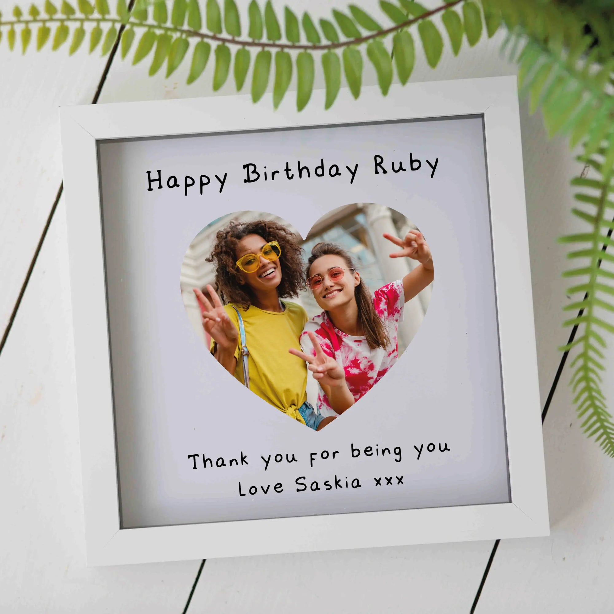 Personalised Photo Heart Glass Printed Frame