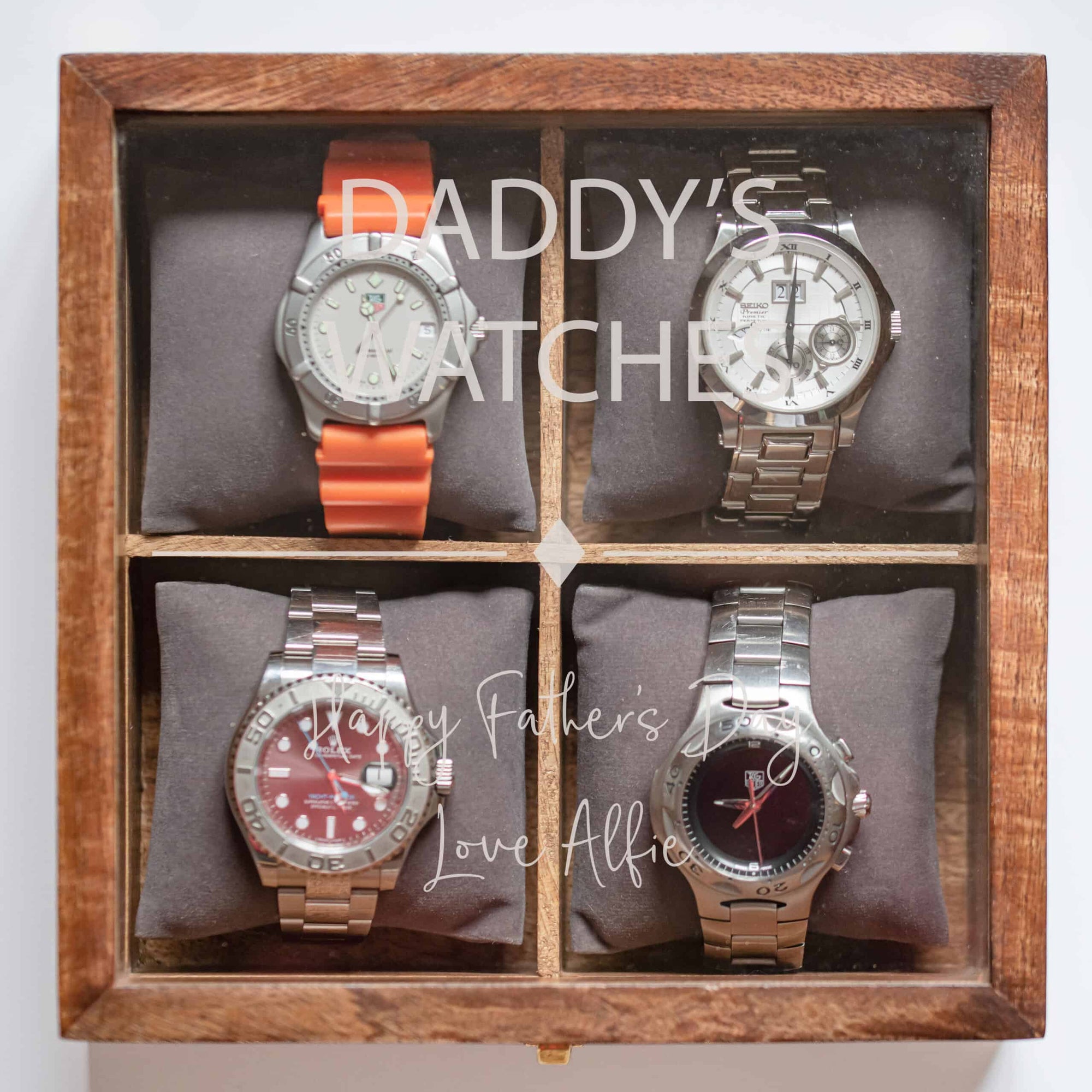 Personalised 4 Watches Wood And Glass Watch Box