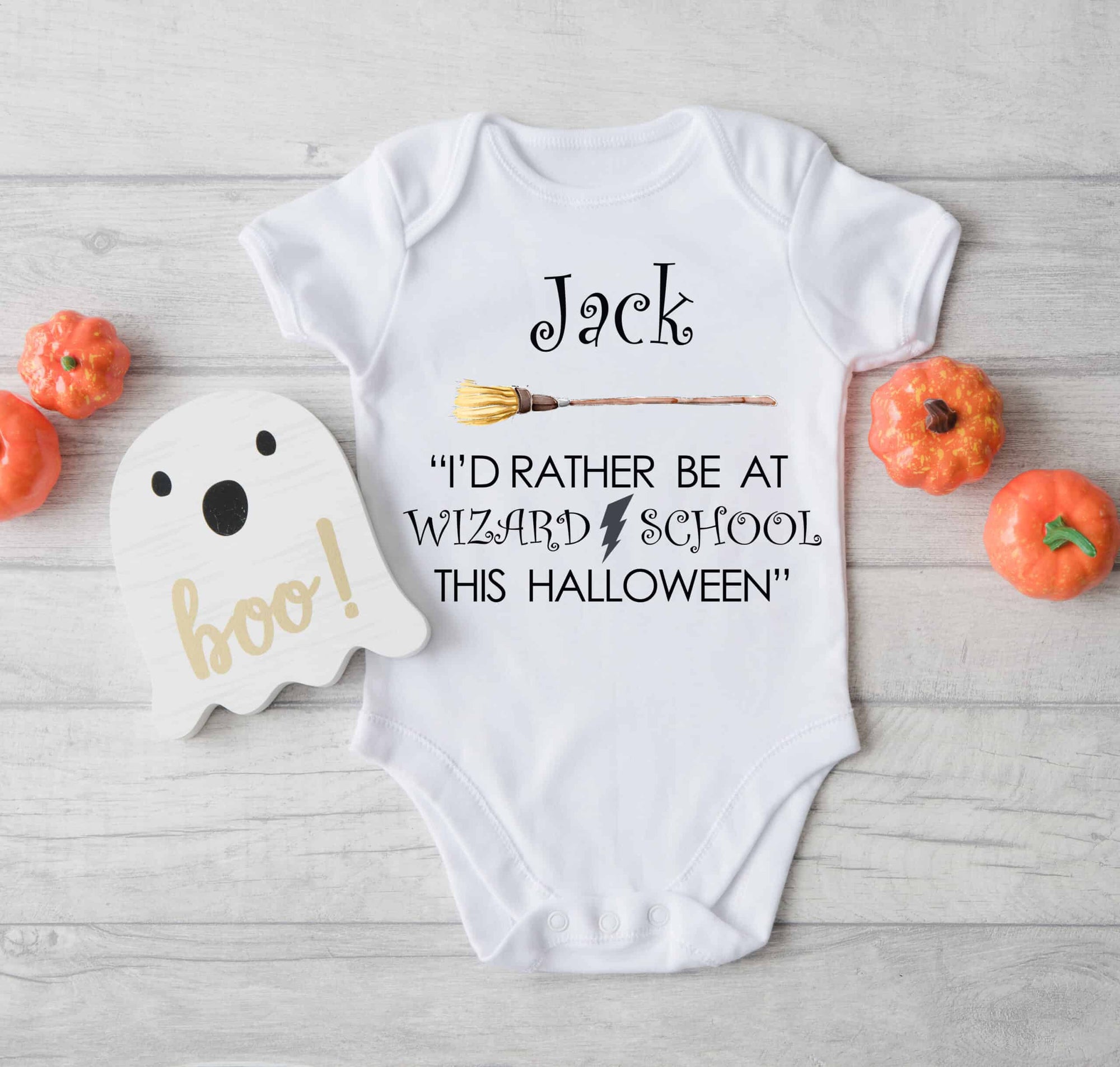 Personalised Baby Halloween Babygrow/Sleepsuit - Wizard School
