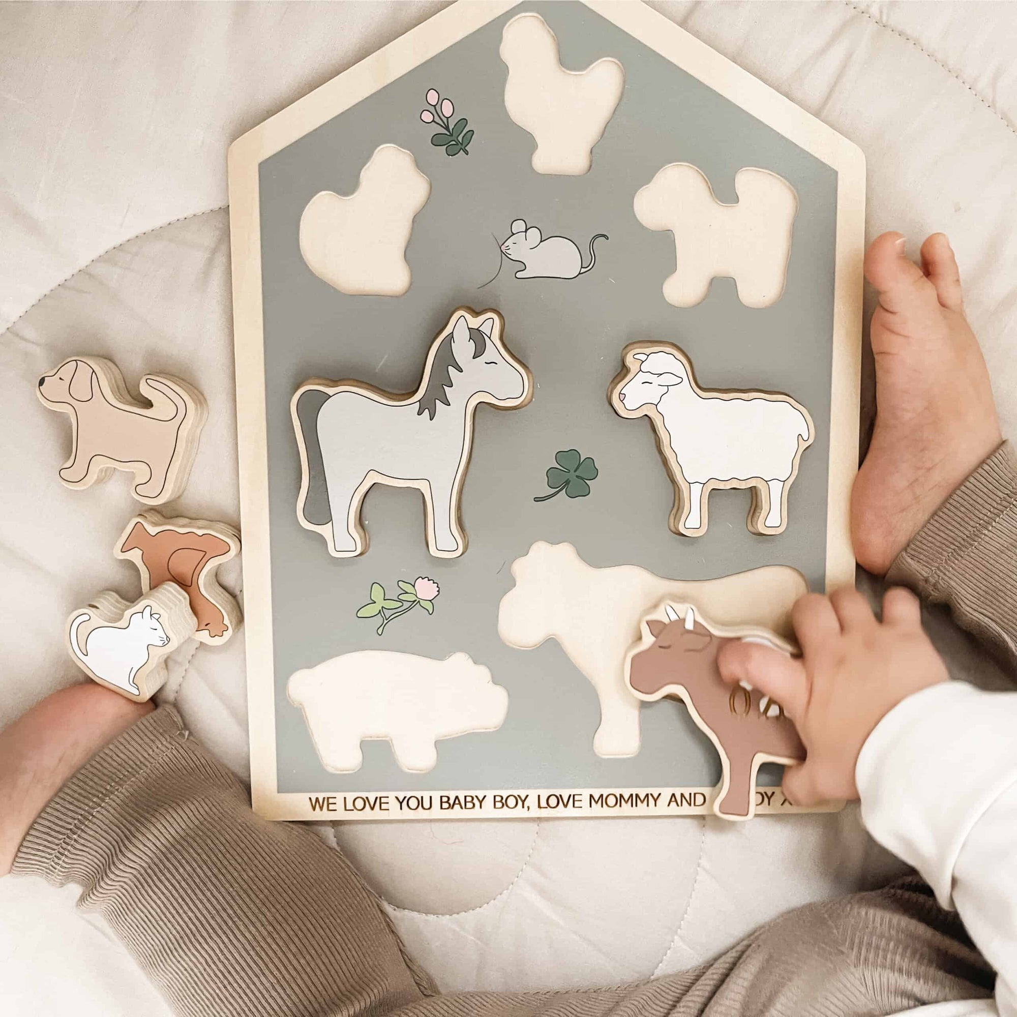 Personalised Wooden Farm Animal Puzzle Toy