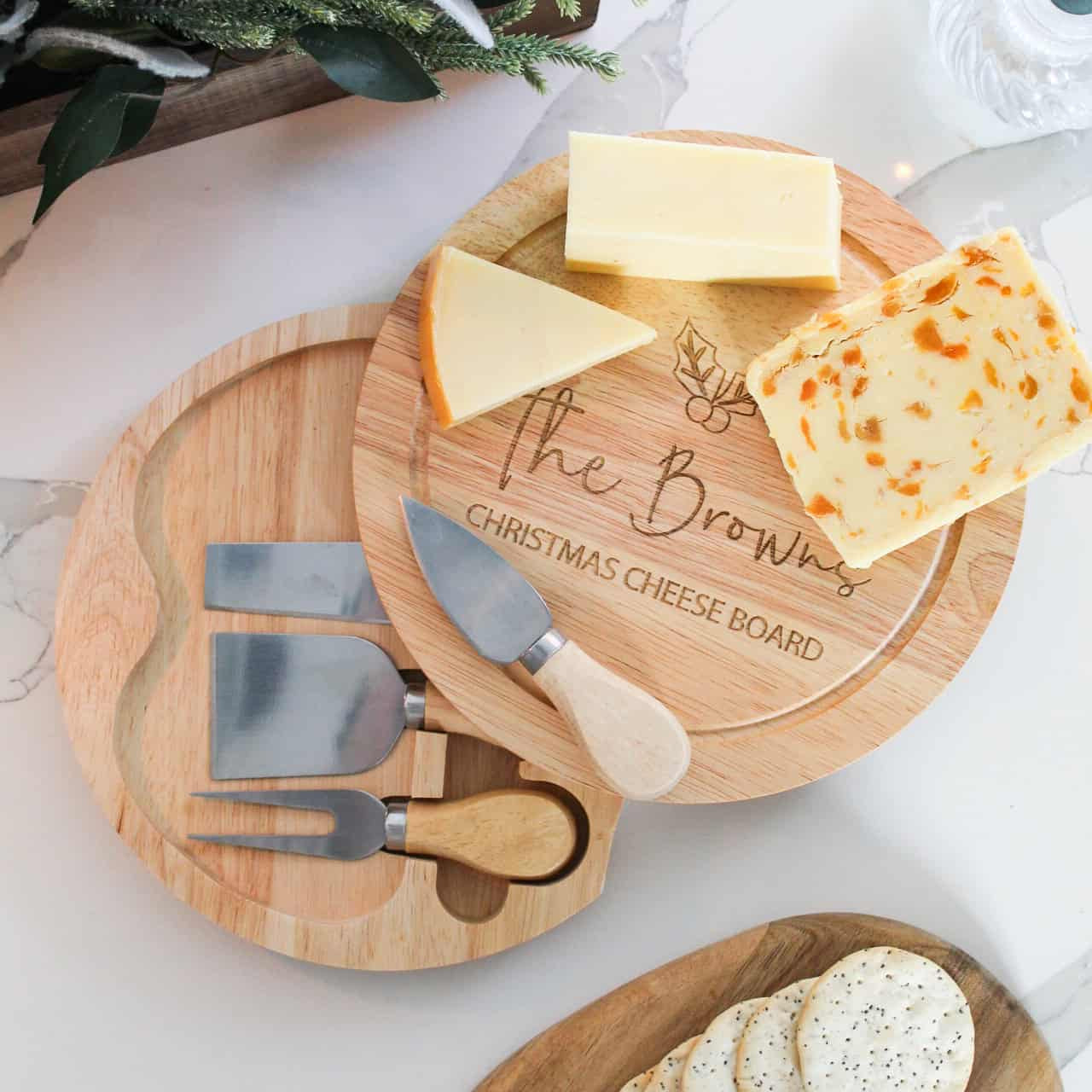 Personalised Wooden Christmas Graze Cheese Board With Tools