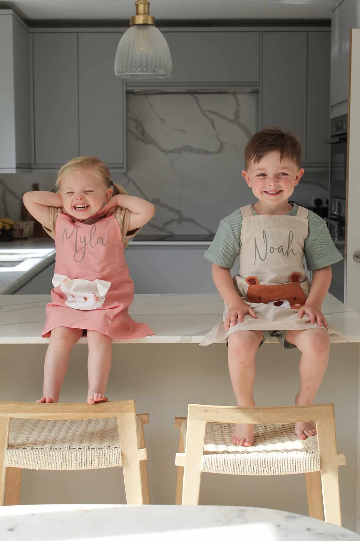 Personalised Children's Cream Bear Linen Apron