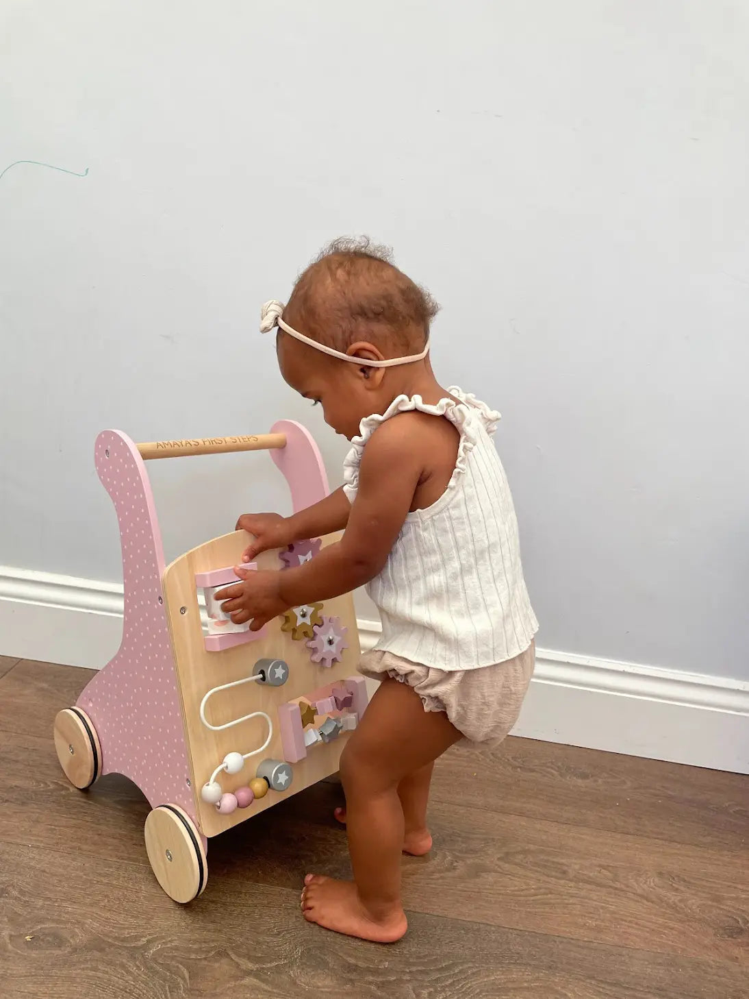 Personalised Wooden Pastel Pink Activity Walker