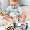 Personalised Wooden Safari Jeep Toy with Trailer and Animals