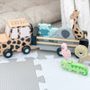 Personalised Wooden Safari Jeep Toy with Trailer and Animals