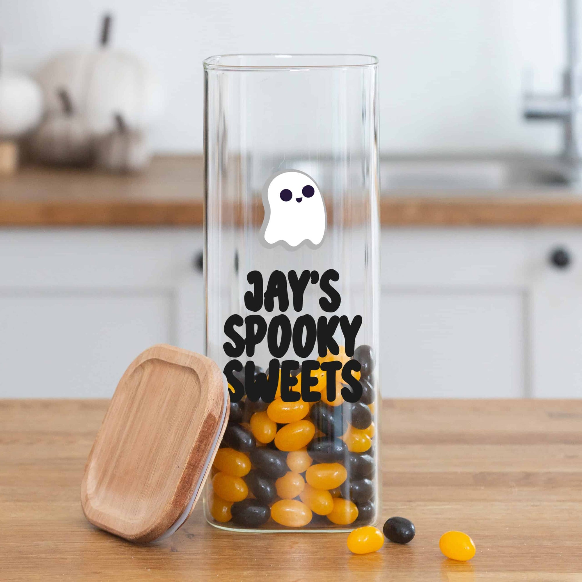 Personalised Glass Halloween Trick or Treat Sweets Jar - Ghost