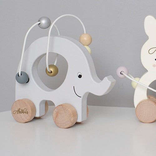 Personalised Wooden Elephant with Abacus Toy