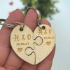 Personalised Wooden Couples Heart Puzzle Keyring Set